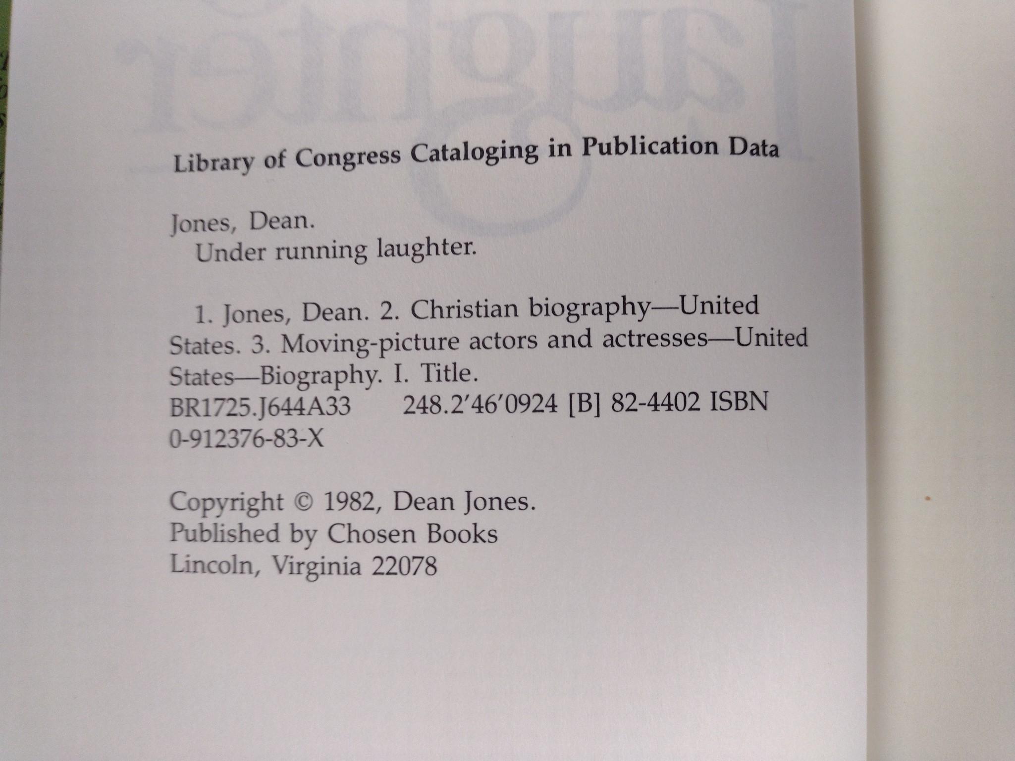 First Edition "Under Running Laughter" by Dean Jones, and Signatures