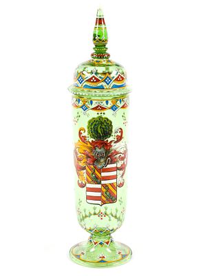 19th Century Bohemian Enamel Glass Pokal. Bohemian/German Deckelpokal with removable lid. With 