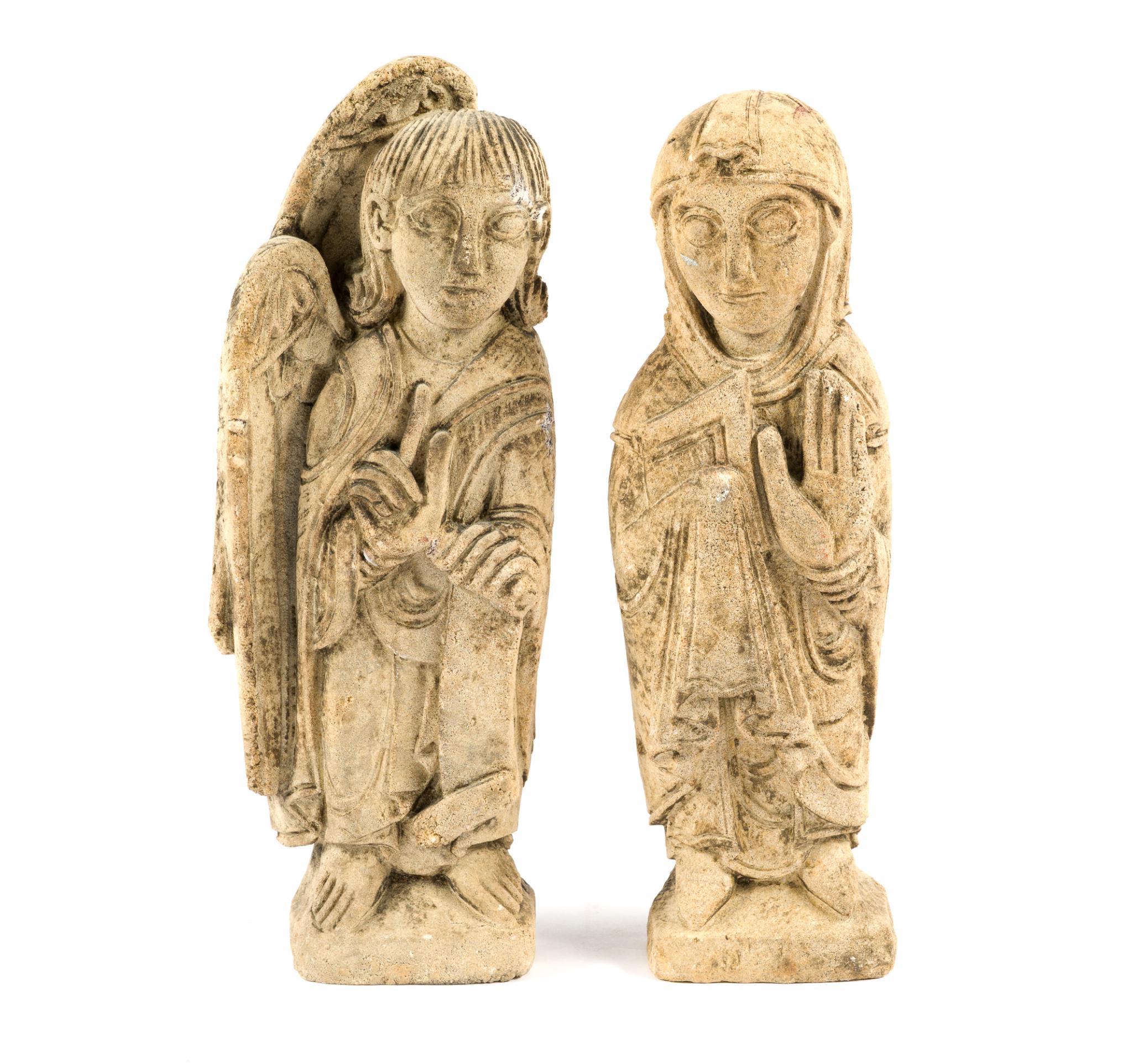2 Romanesque Style Limestone Figures