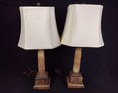 Pair of Faux Marble Base Decorative Lamps. Shades included. Lamps measure 31" H; Shades measure 