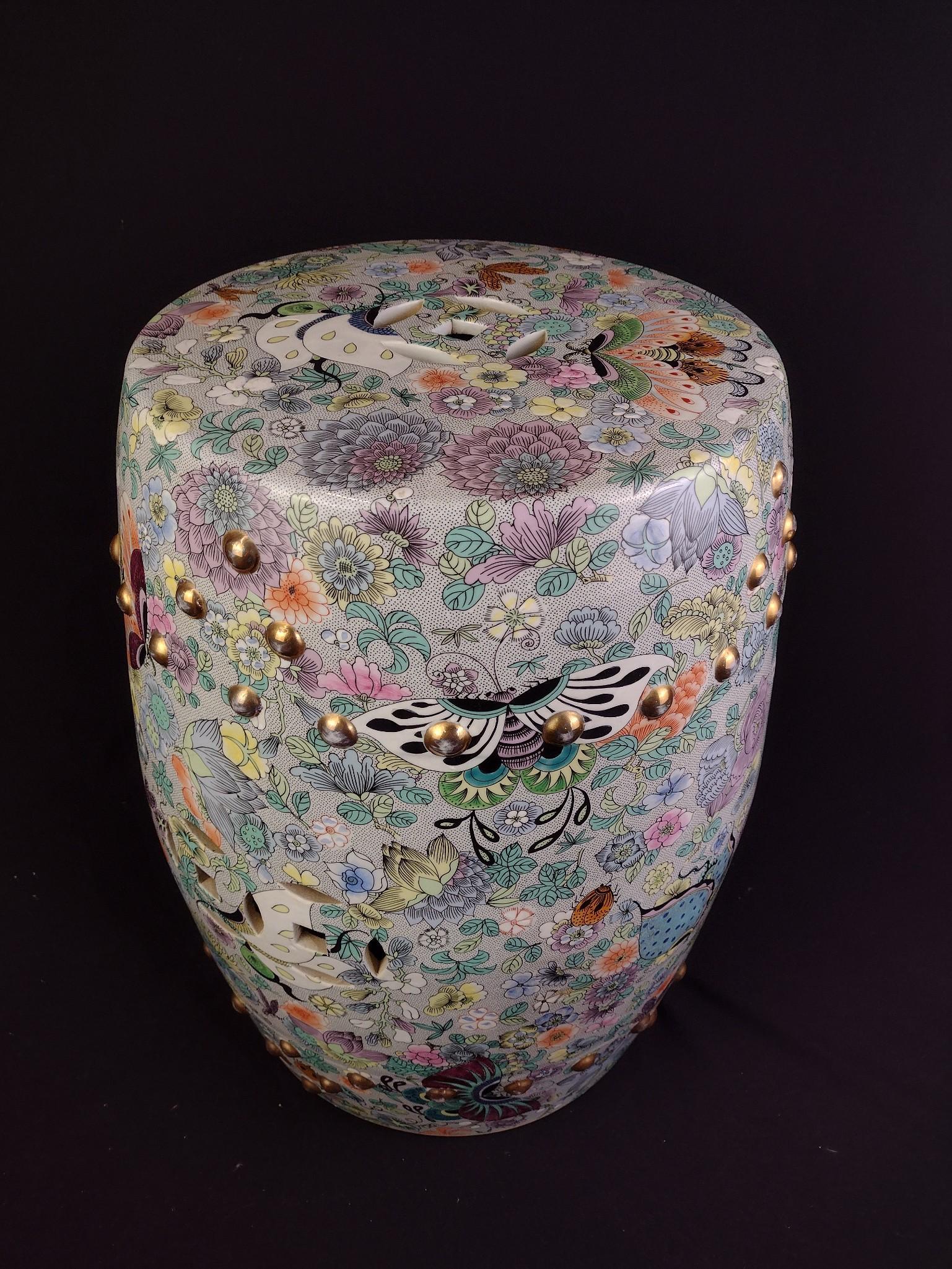 Chinese Famille Rose Garden Stool