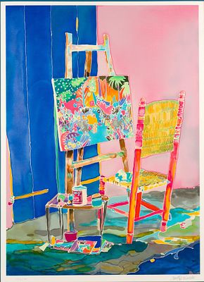 Jennifer Markes "Canvas & Easel" Signed Print. Signed lower right. Edition 15/275. Overall 48" 