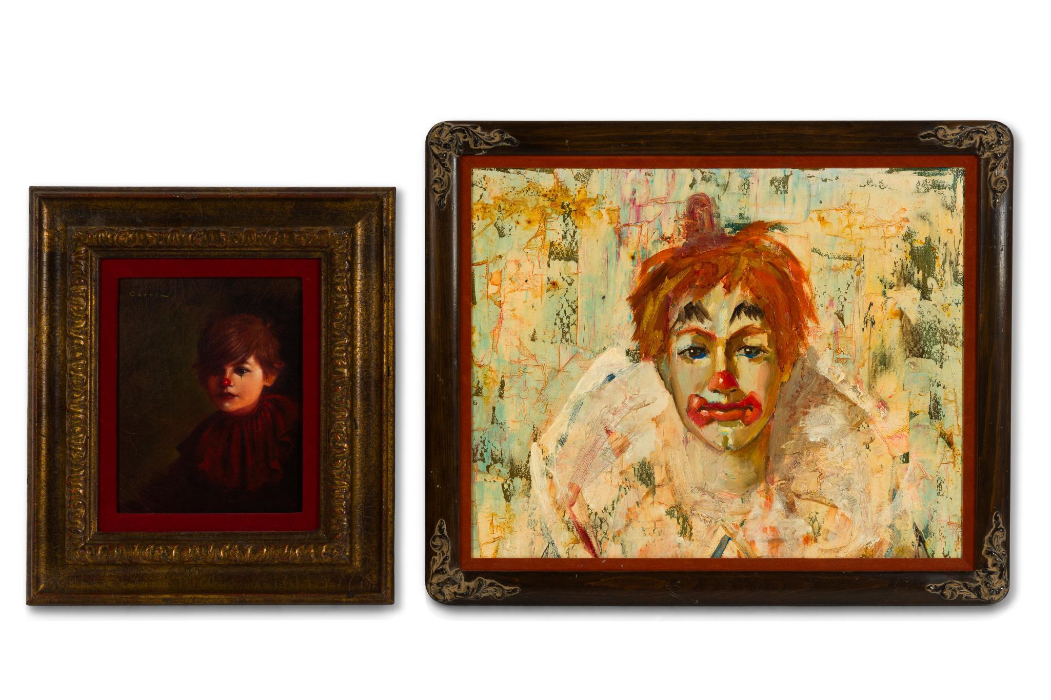 2 Oil On Canvas Clown Paintings