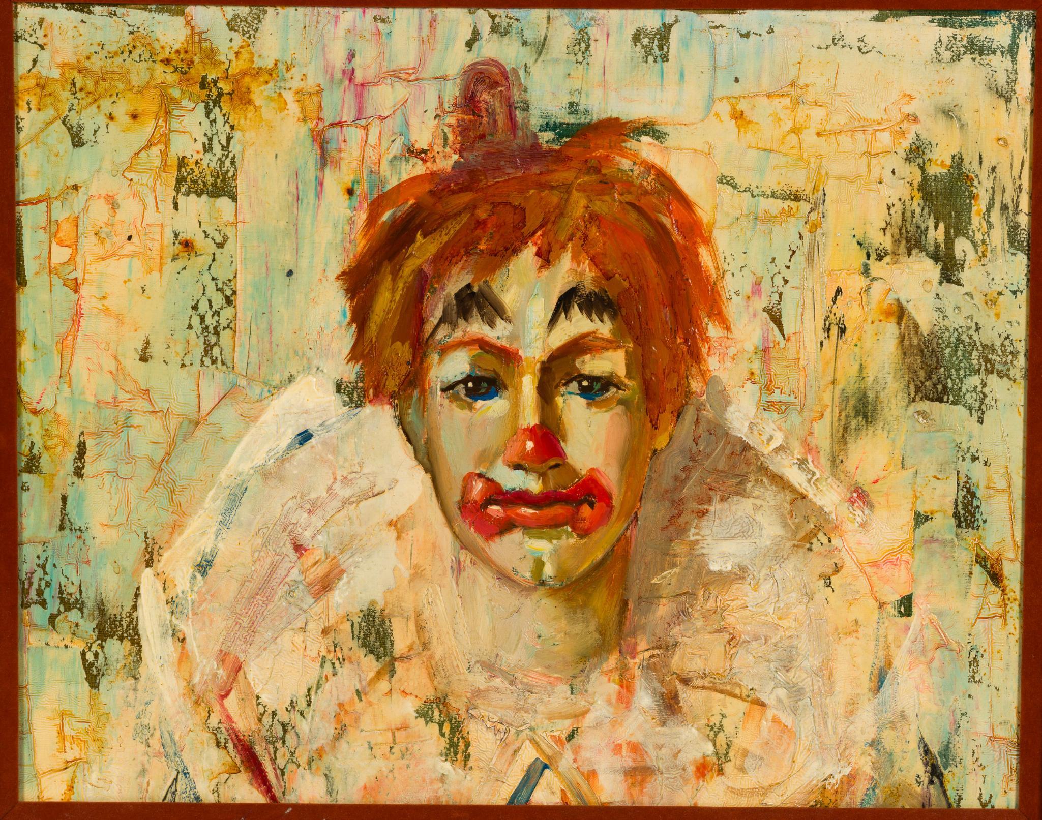2 Oil On Canvas Clown Paintings