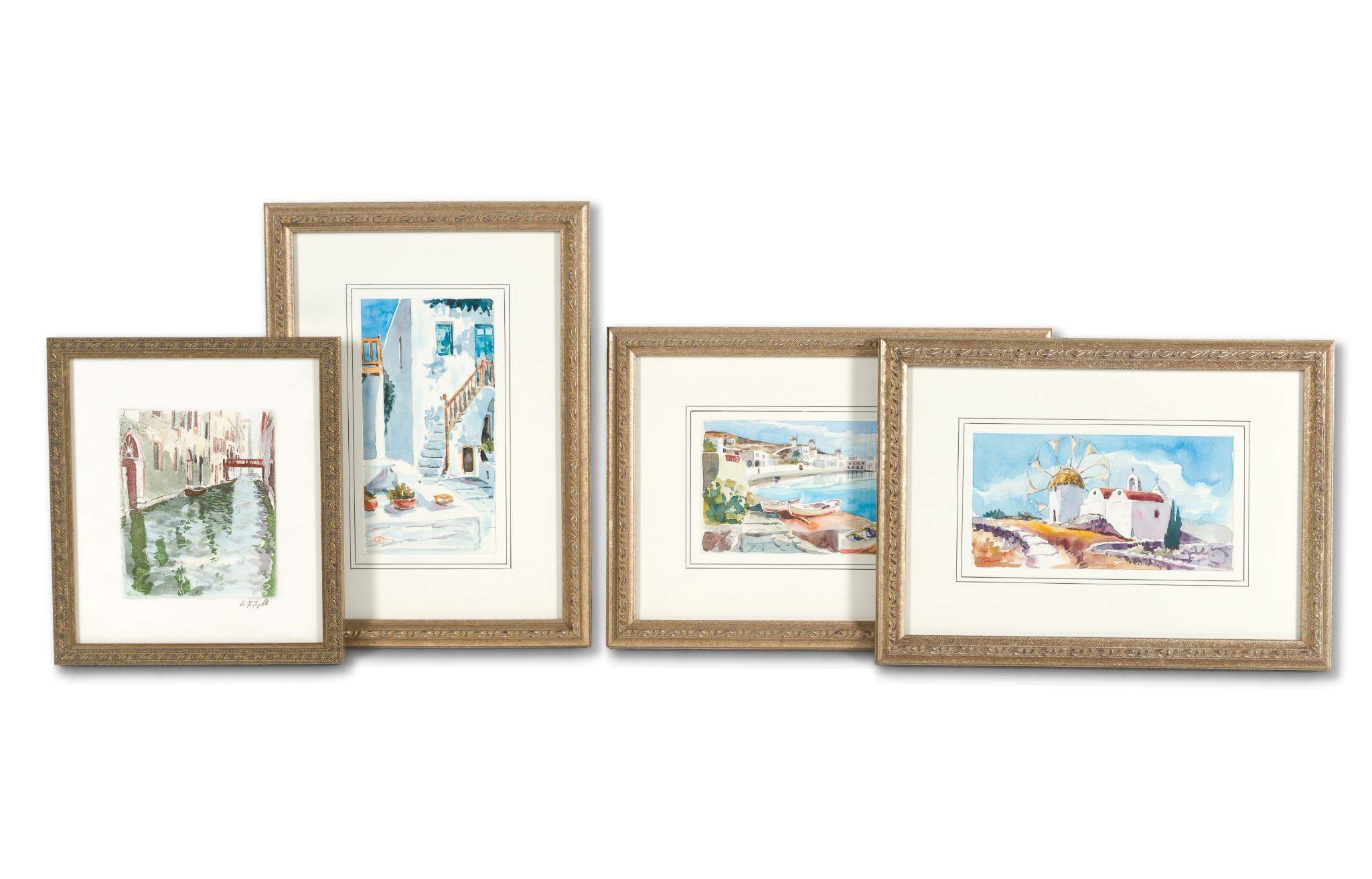 4 Framed Scenic Watercolors