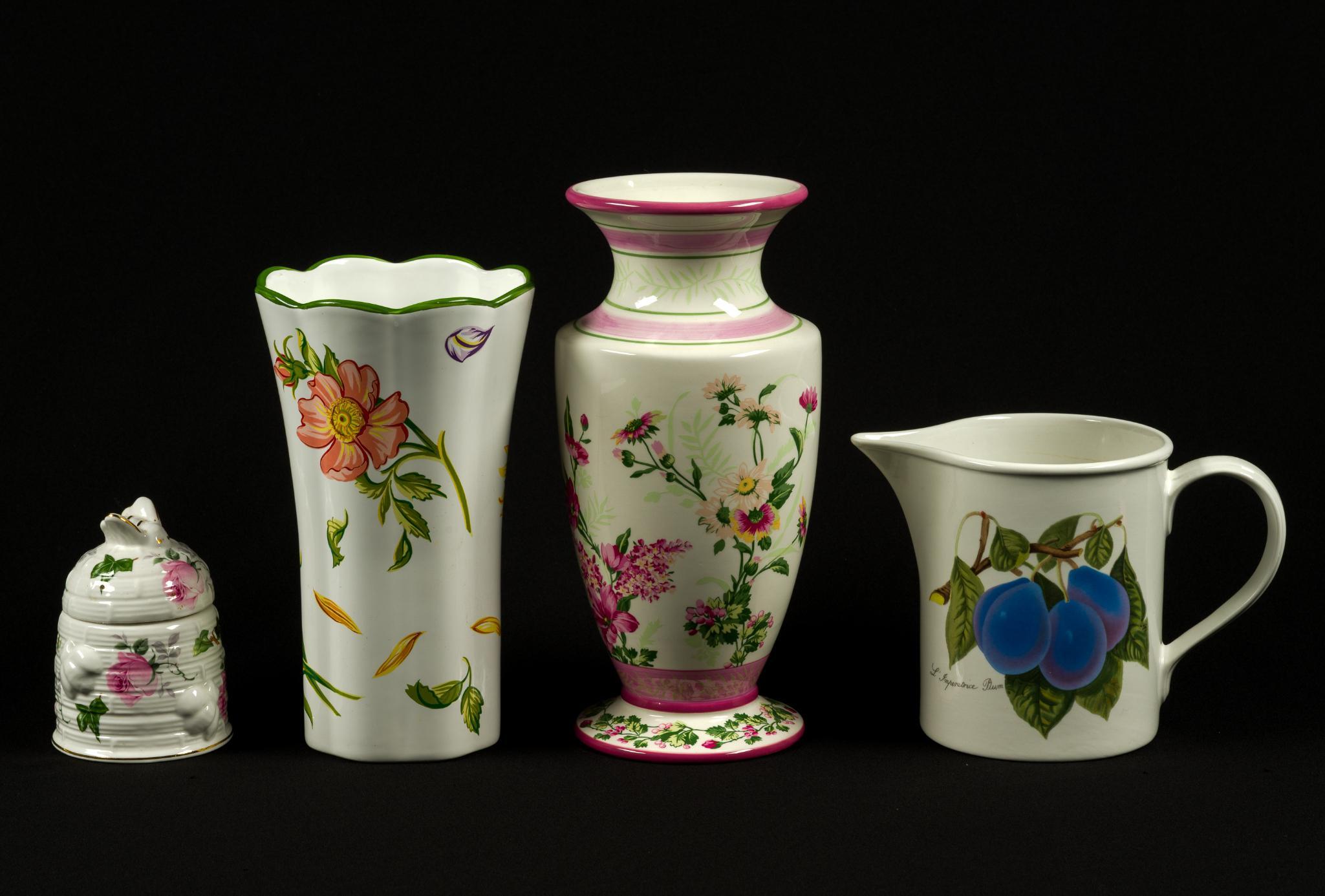 Ceramic Vases Incl. Tiffany Petals, Pitcher, and Jar