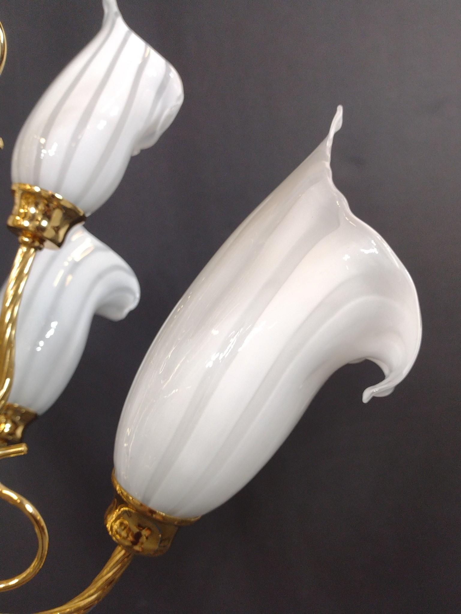 Regency Style Brass and Art Glass Calla Lilies Chandelier
