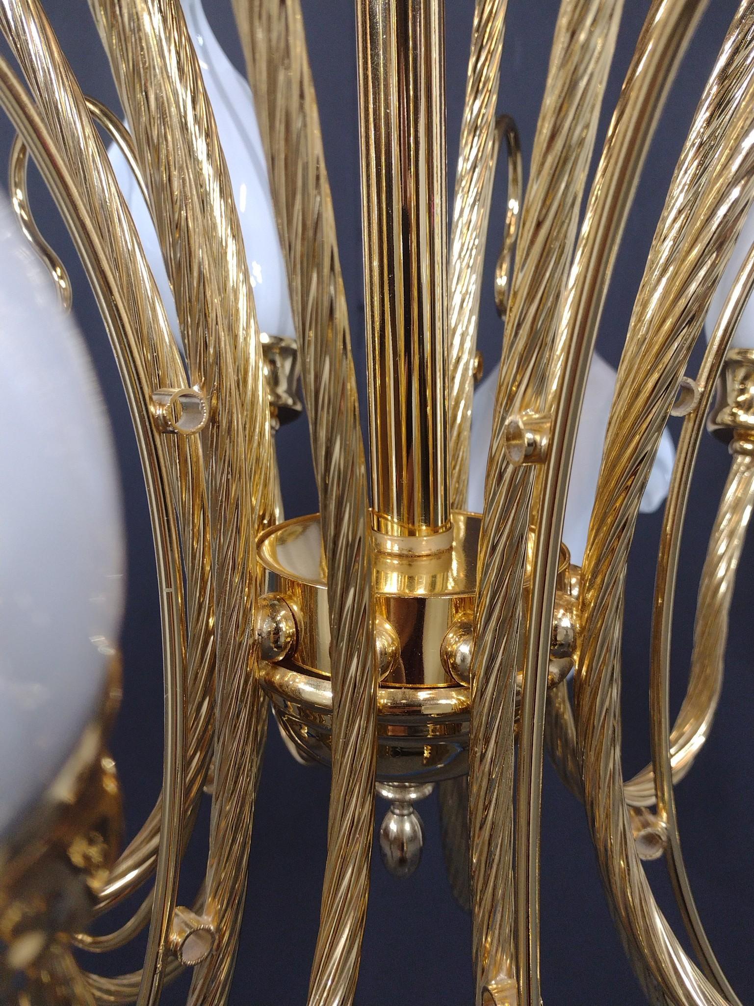 Regency Style Brass and Art Glass Calla Lilies Chandelier