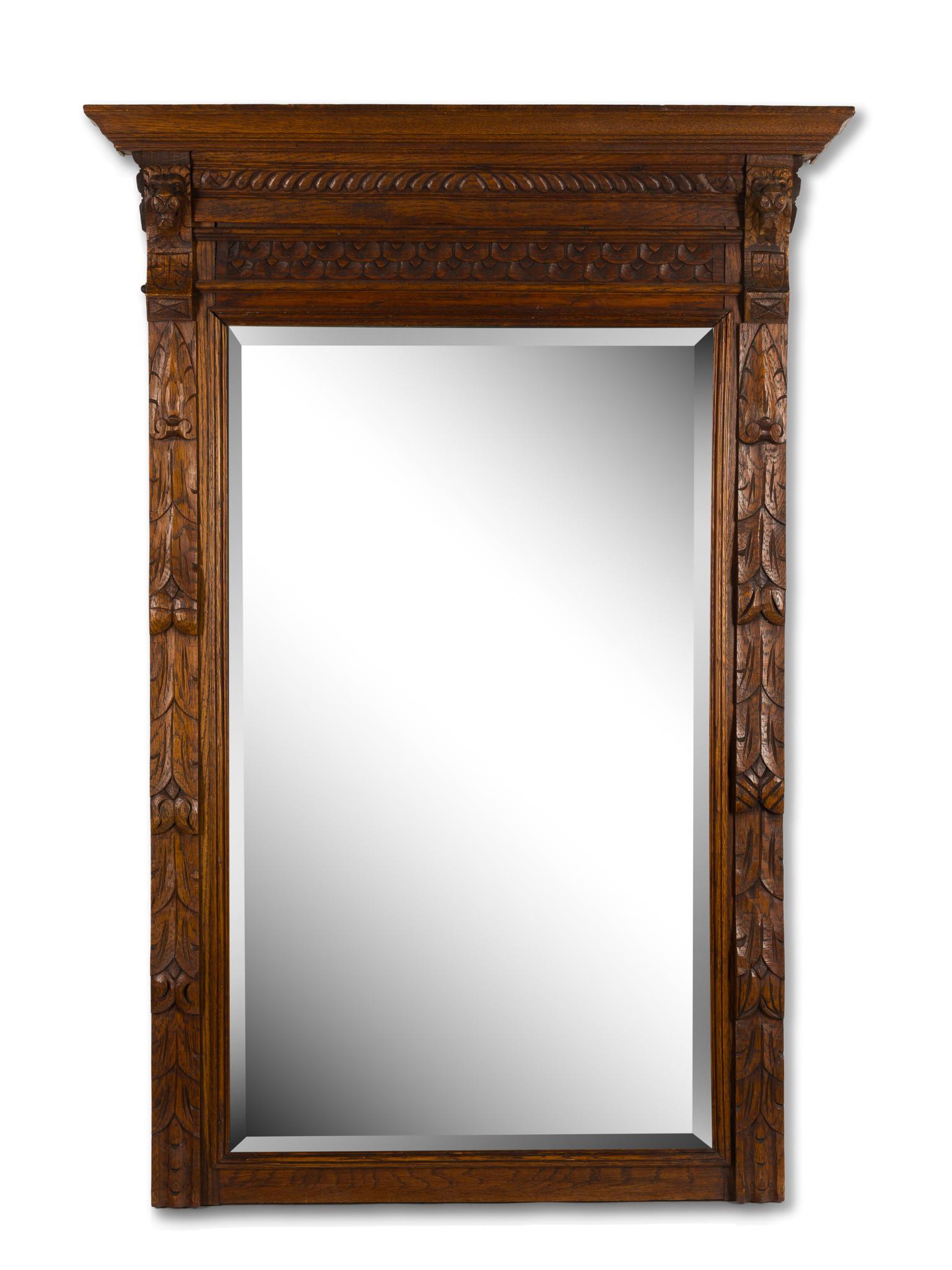 Renaissance Revival Carved Oak Beveled Mirror