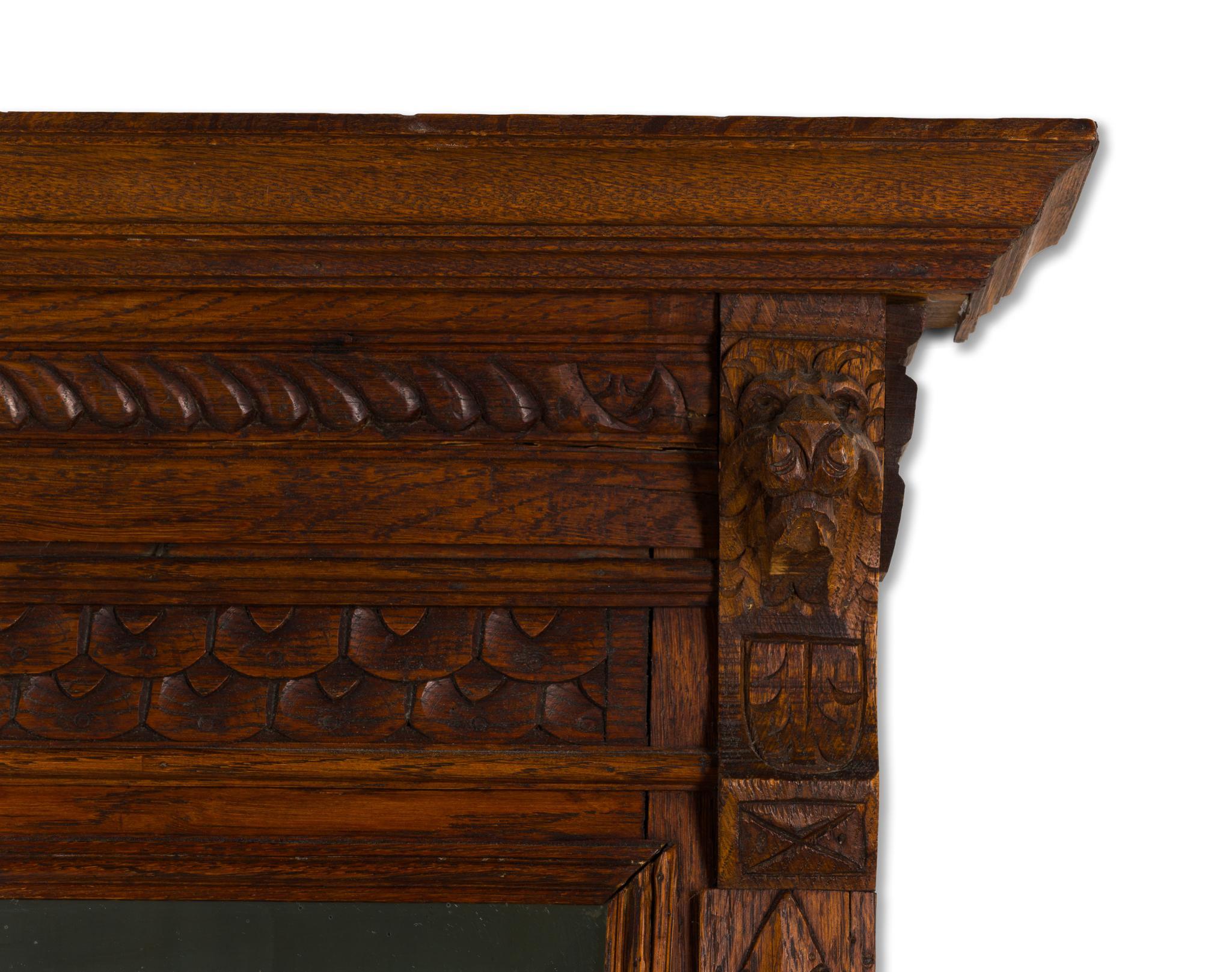 Renaissance Revival Carved Oak Beveled Mirror
