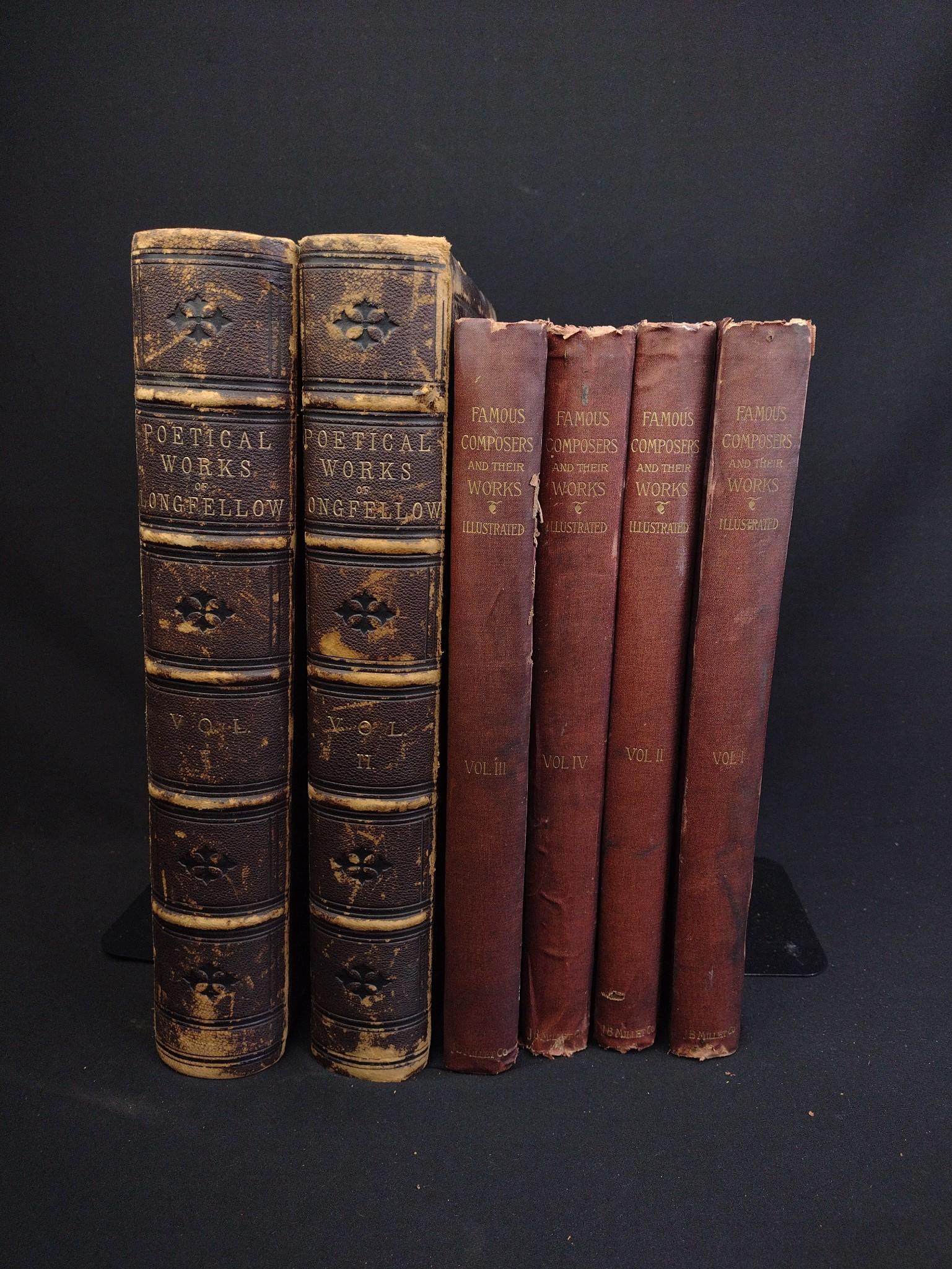 2 Antique Volumes of "Poetical Works of Longfellow Illustrated" 1880