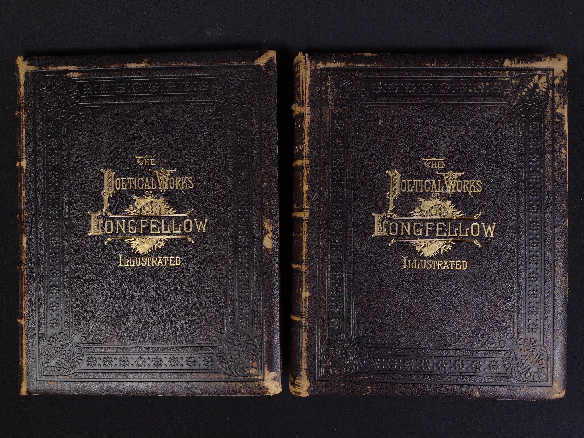 2 Antique Volumes of "Poetical Works of Longfellow Illustrated" 1880