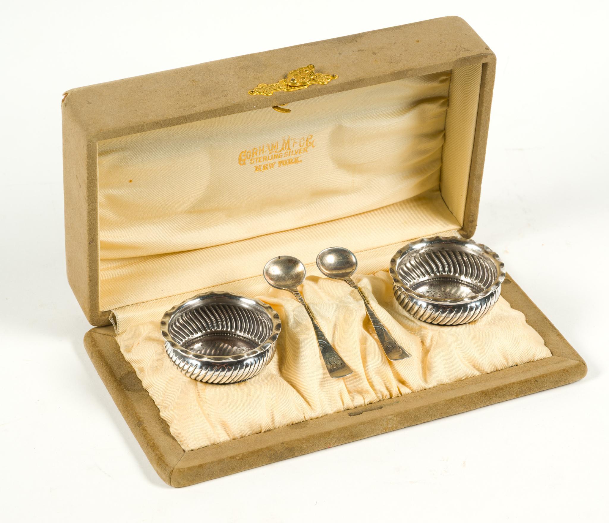 Cased Set of Gorham Sterling Silver Salt Cellars w/ Spoons