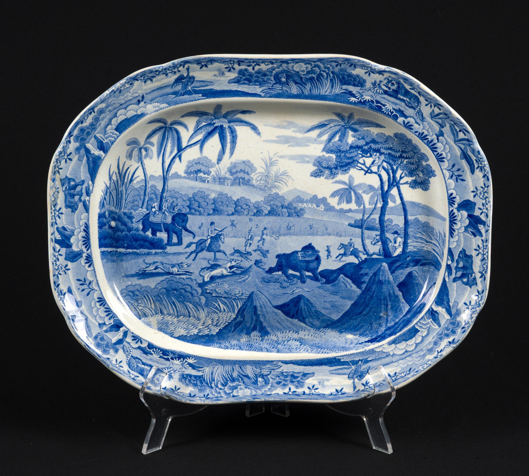 Antique Spode Platter "Driving A Bear Out Of Sugar Canes"