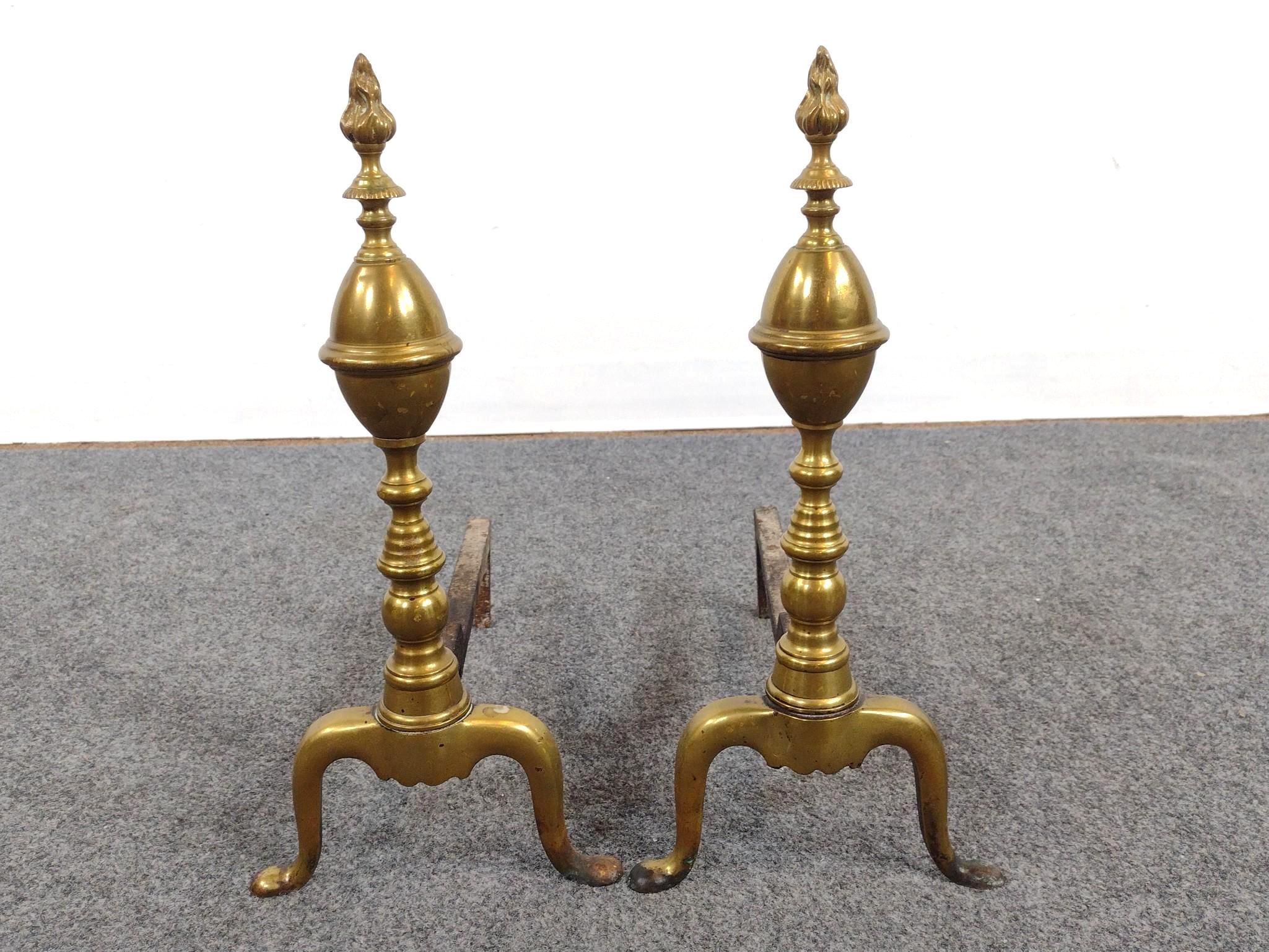 Brass Andirons and Bed Warmer