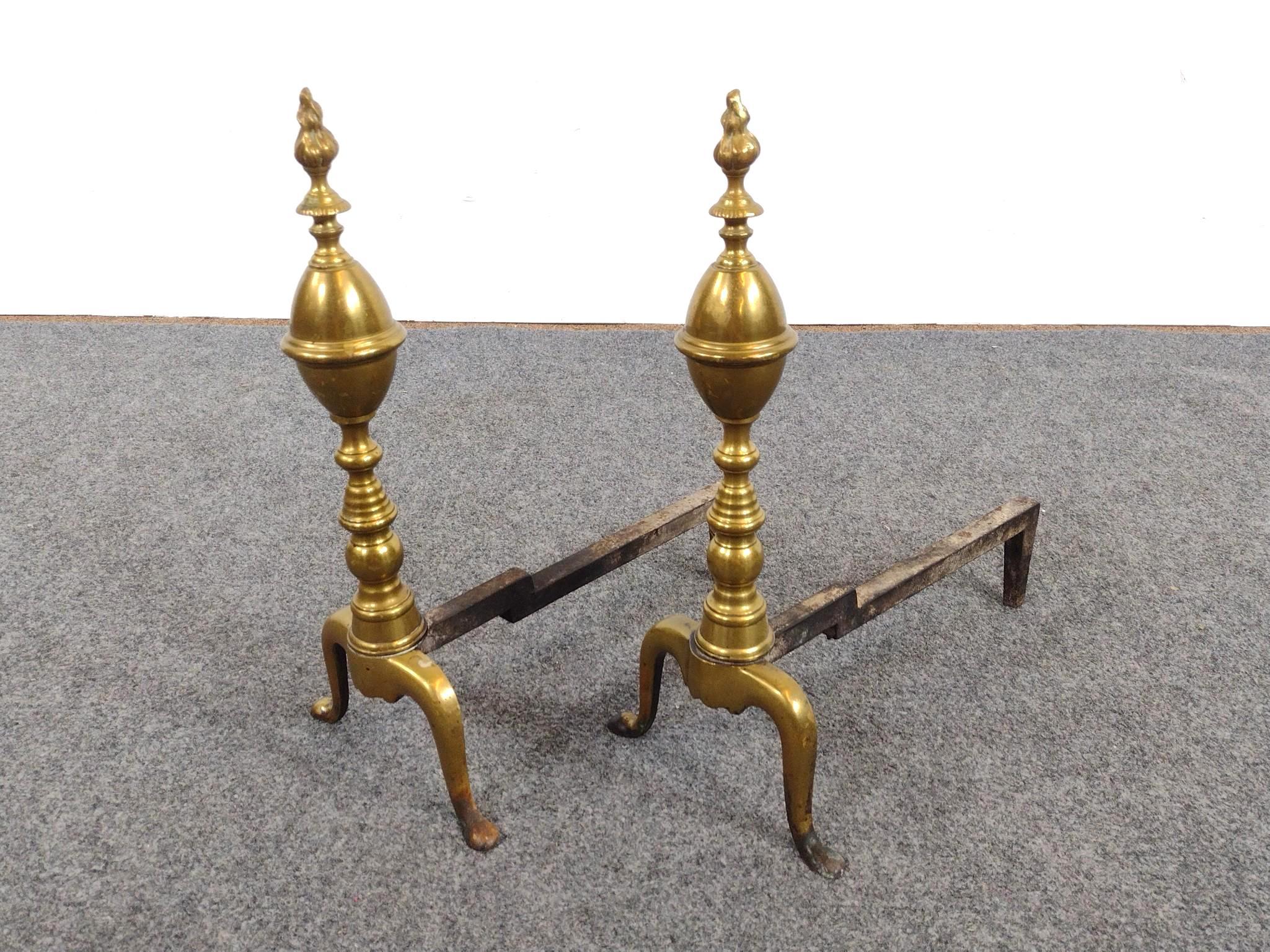 Brass Andirons and Bed Warmer