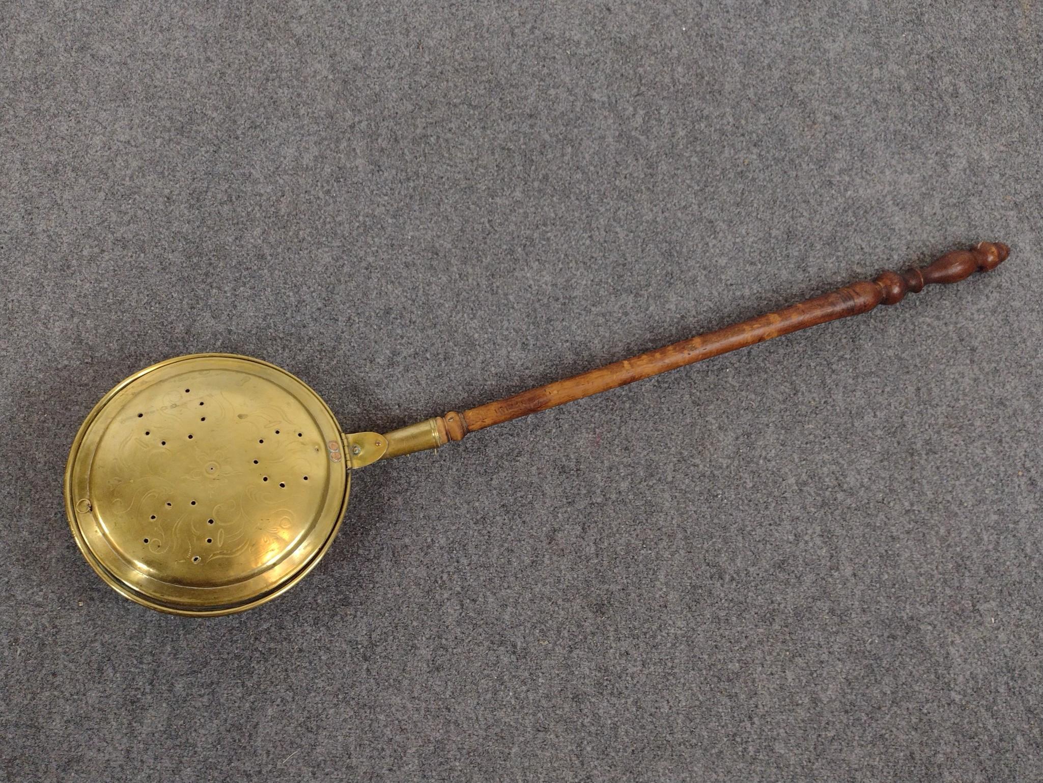 Brass Andirons and Bed Warmer