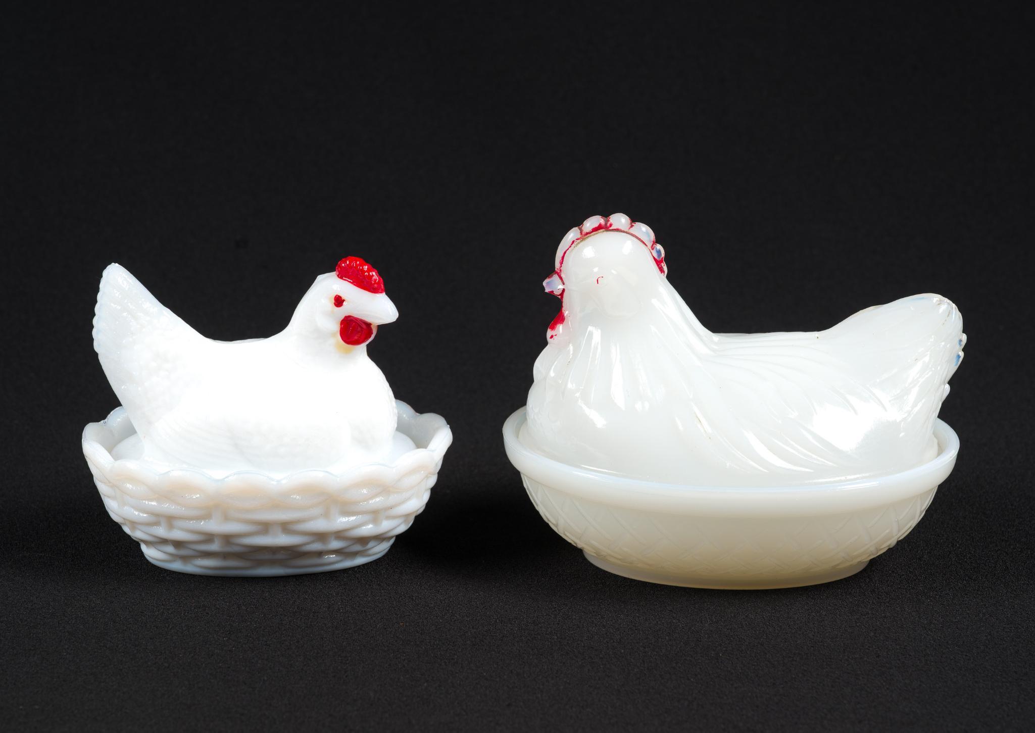 3 Hen-On-Nest & Signed Ceramic Chicken