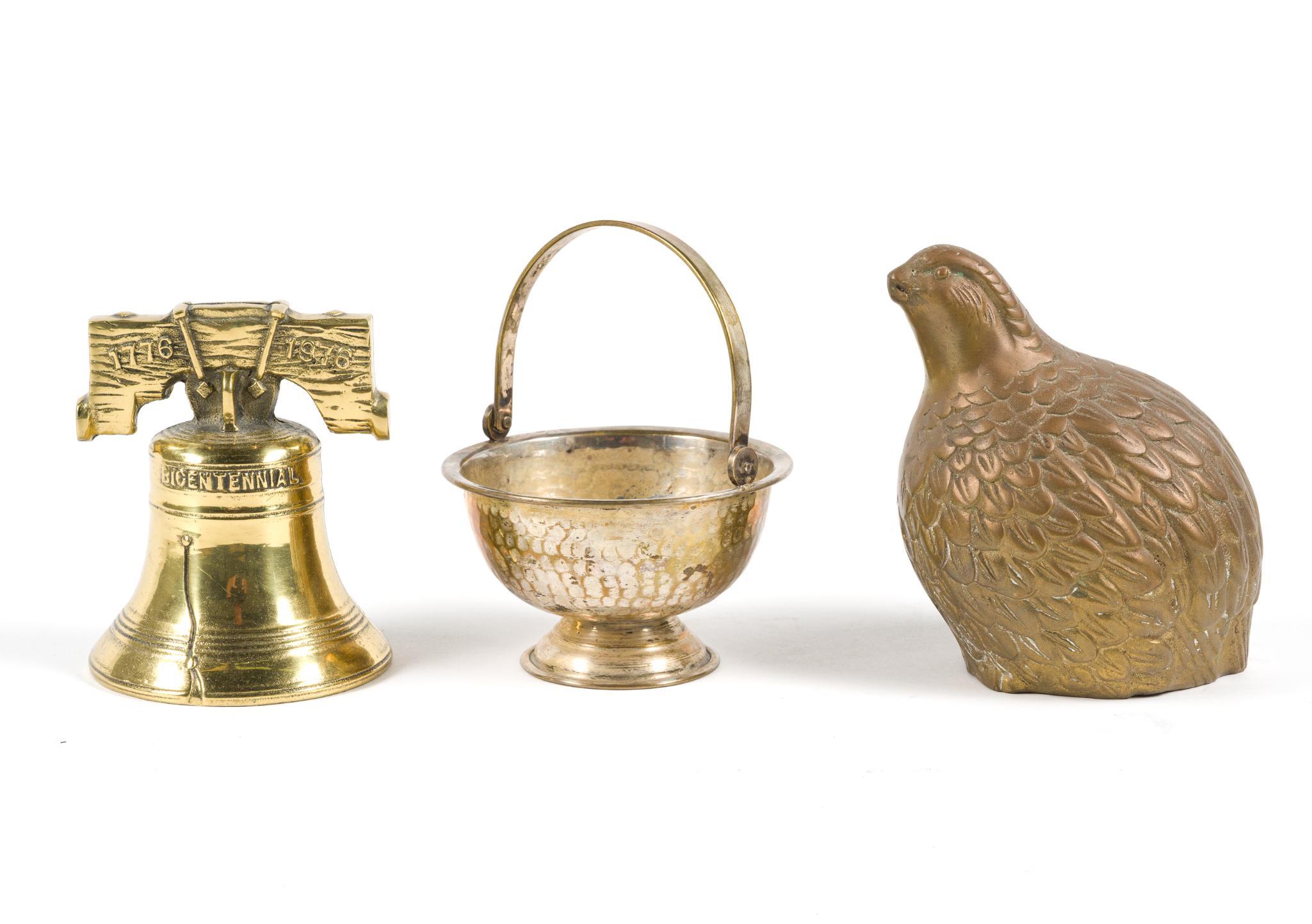 6 Brass Candlesticks, Cast Iron Bank & Copper Bird