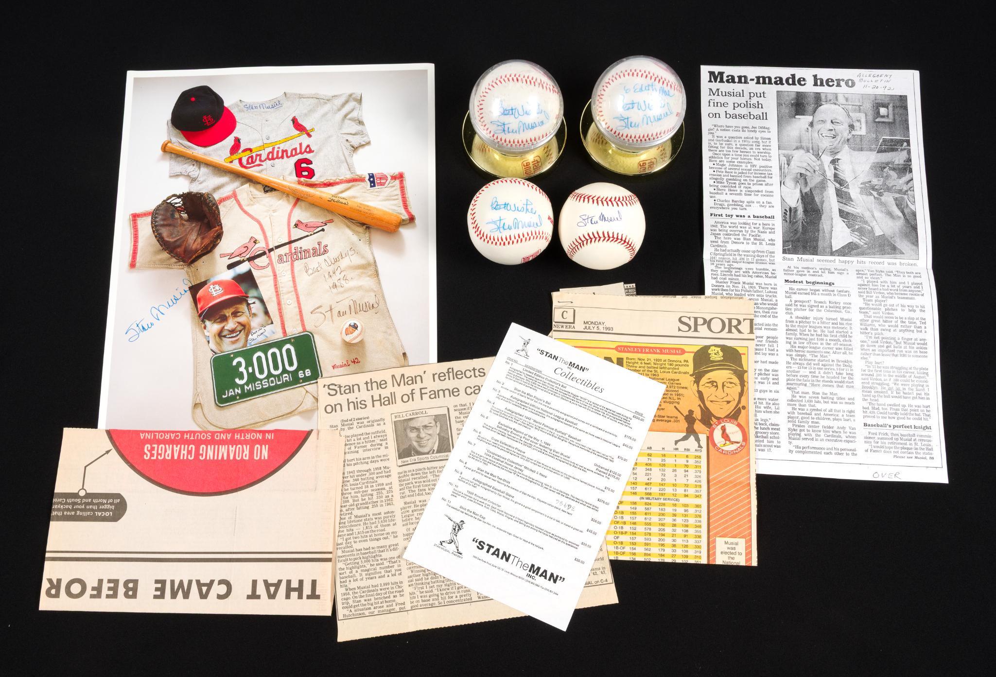 4 Signed Stan Musial Baseballs & Signed Poster