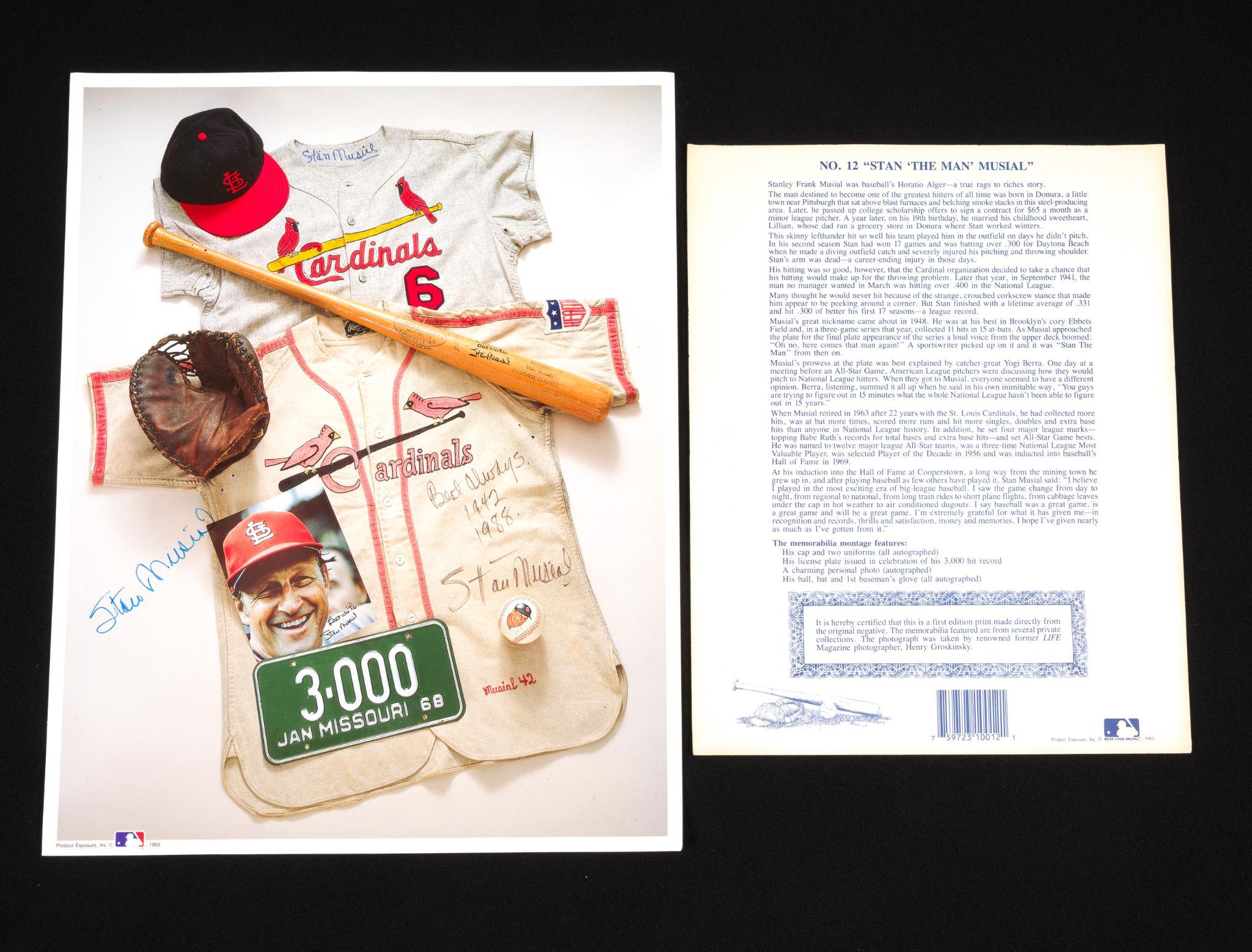 4 Signed Stan Musial Baseballs & Signed Poster