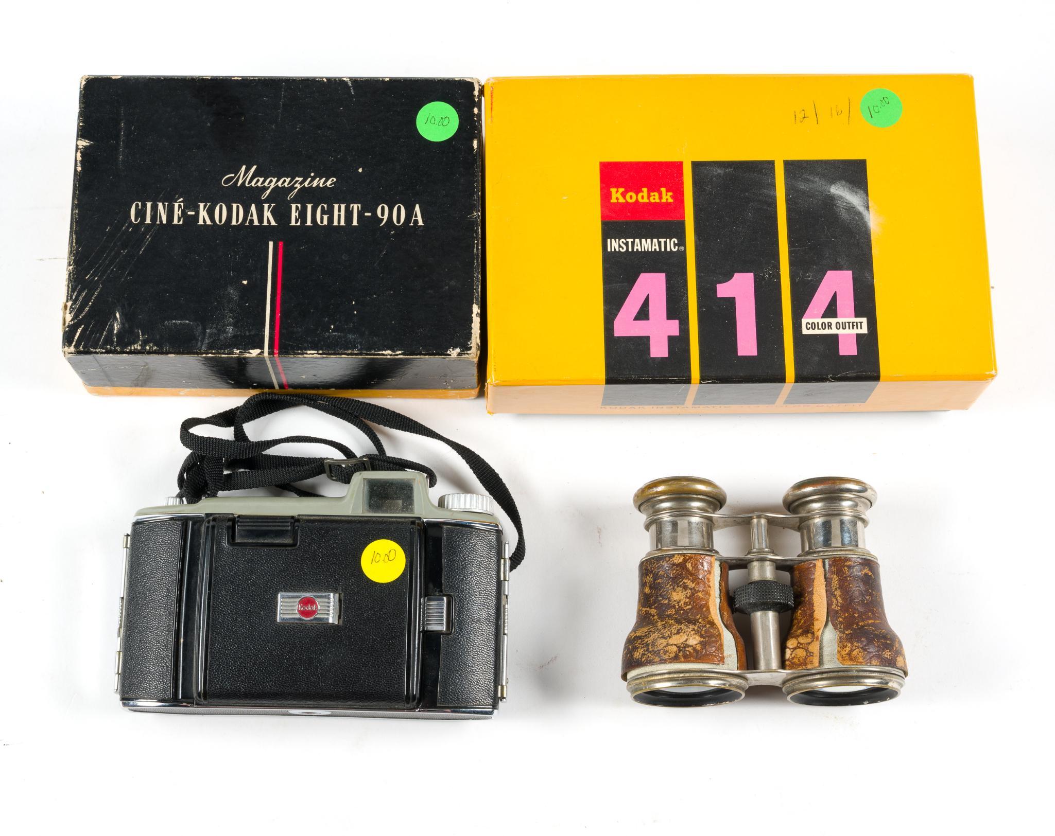 3 Vintage Kodak Cameras & Antique Opera Binoculars