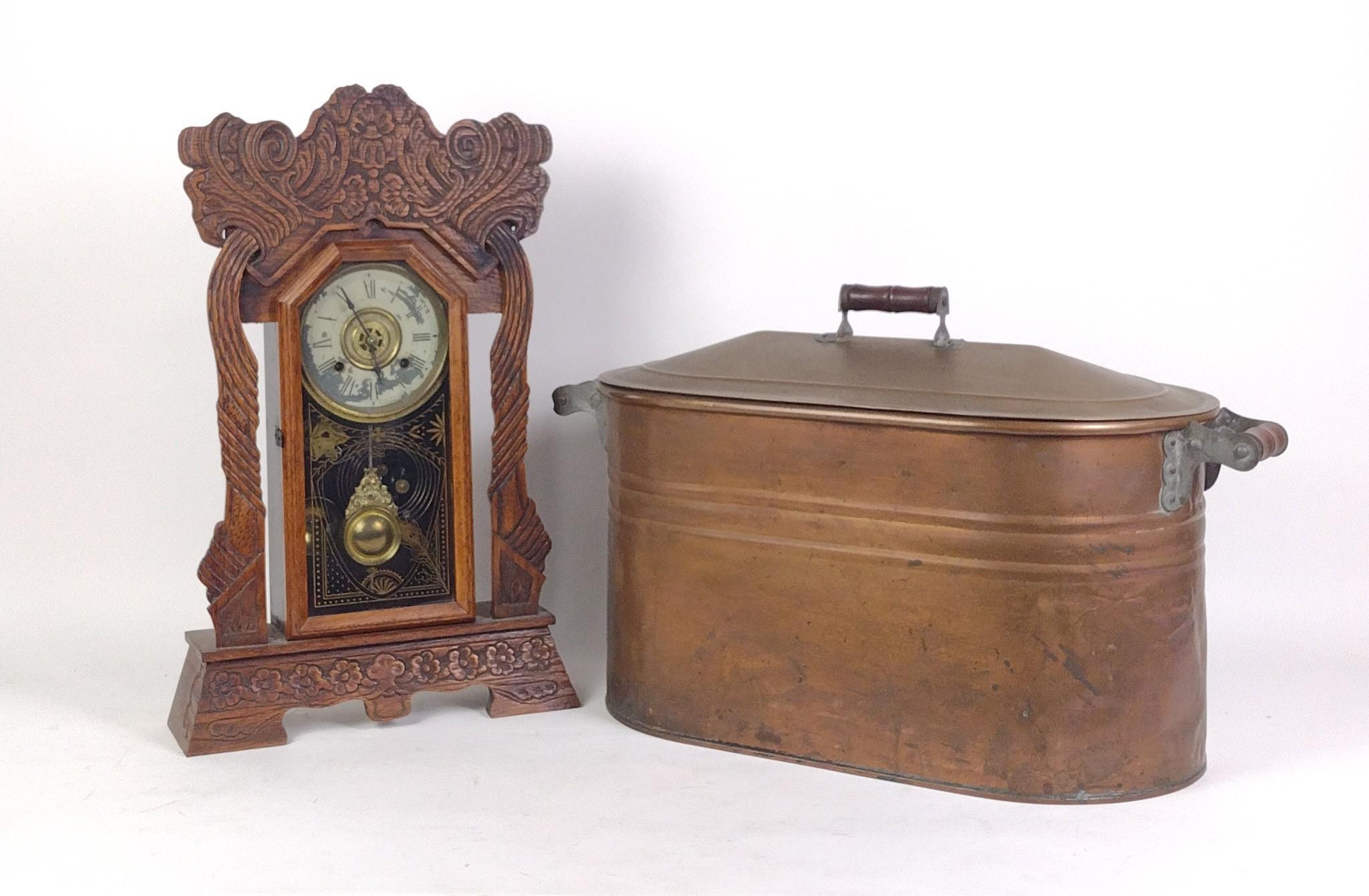 Copper Boiler & Gingerbread Style Mantle Clock