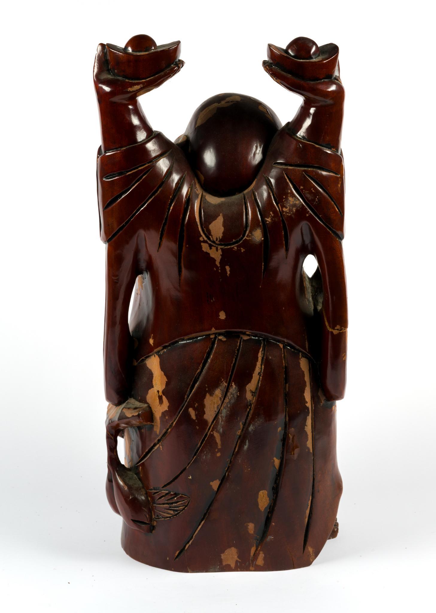2 Modern Asian Stoneware Vases & Wooden Buddha