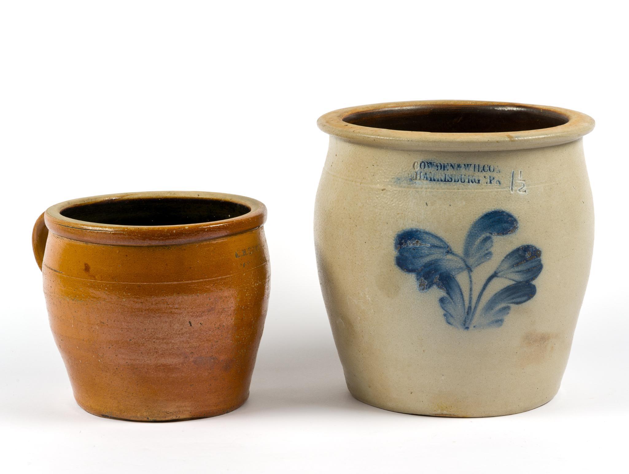 Antique Cowden & Wilcox 1-1/2 Gal. Crock & F.H. Cowden Crock