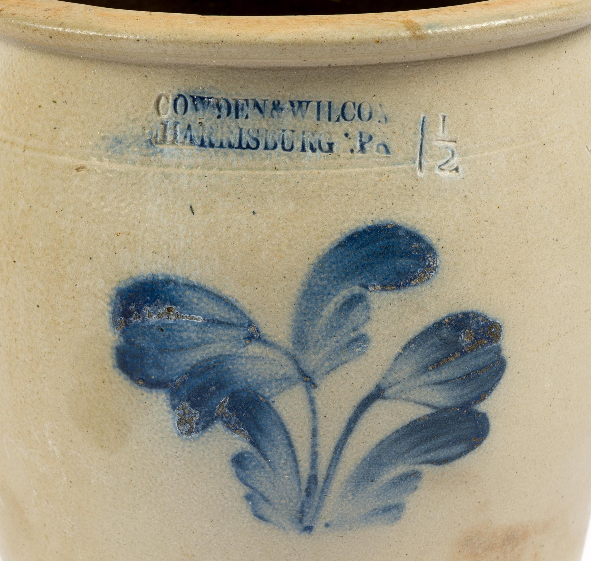 Antique Cowden & Wilcox 1-1/2 Gal. Crock & F.H. Cowden Crock