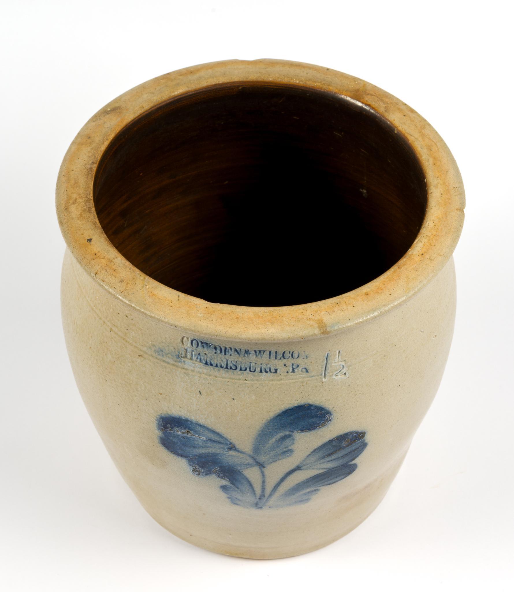 Antique Cowden & Wilcox 1-1/2 Gal. Crock & F.H. Cowden Crock