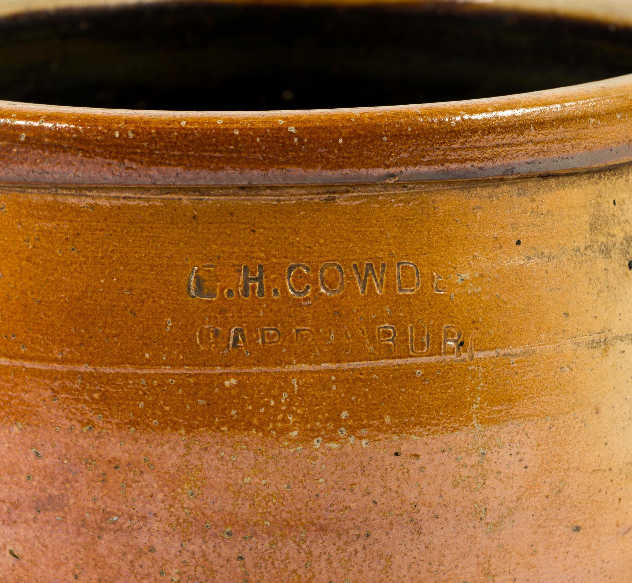 Antique Cowden & Wilcox 1-1/2 Gal. Crock & F.H. Cowden Crock