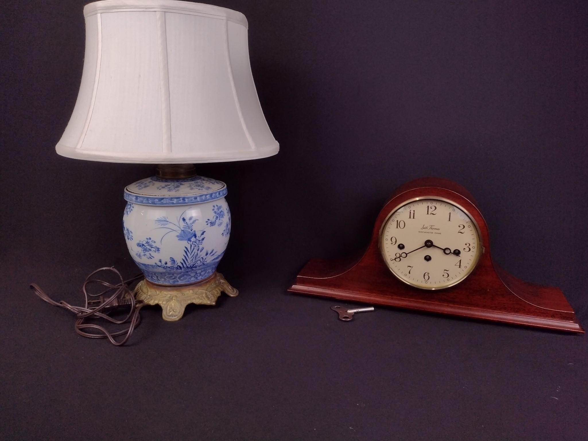 Seth Thomas Westminster Mantle Clock & Asian Decorator Lamp