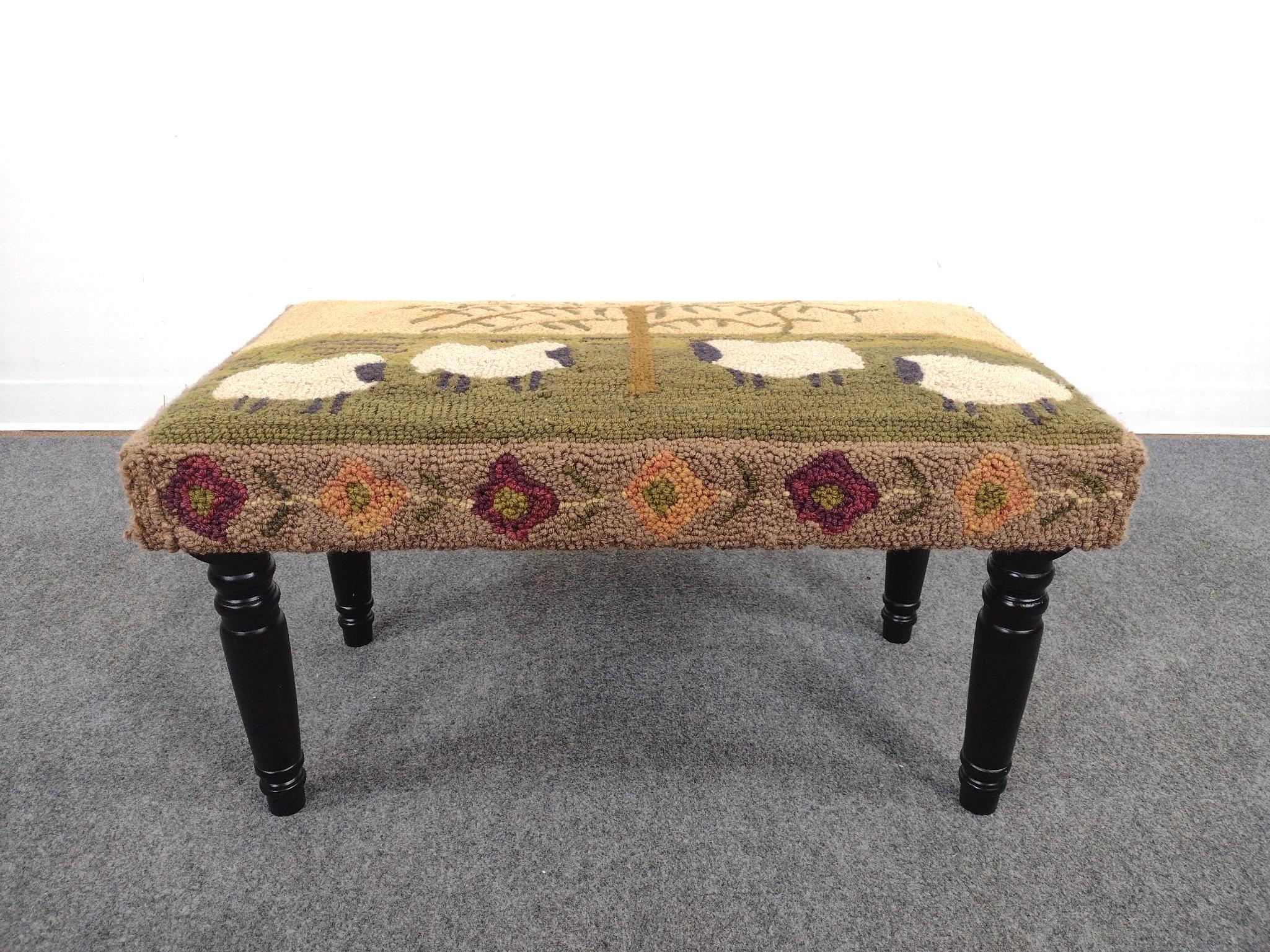 Park Designs Willow & Sheep Hooked Yarn Bench
