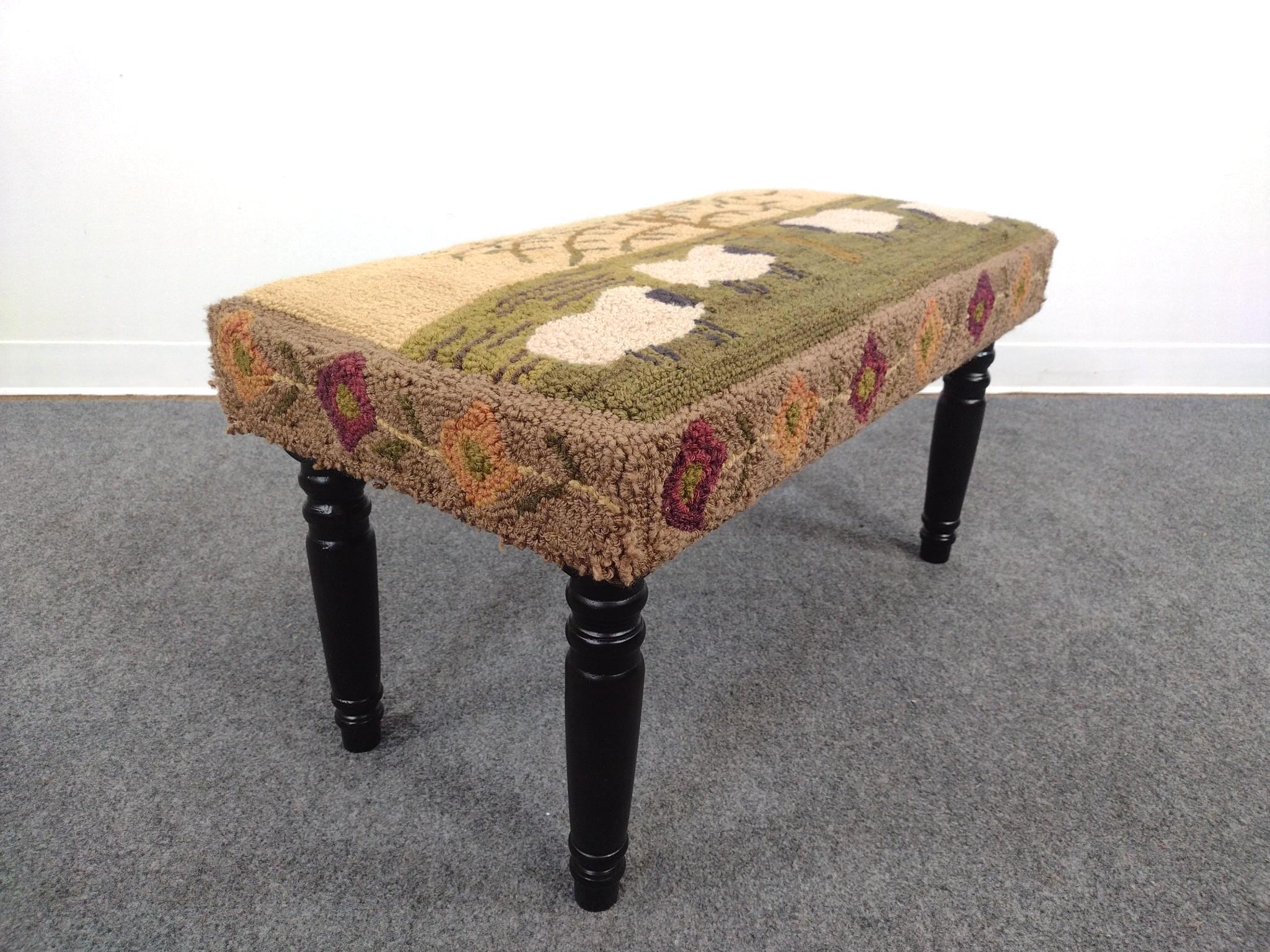 Park Designs Willow & Sheep Hooked Yarn Bench