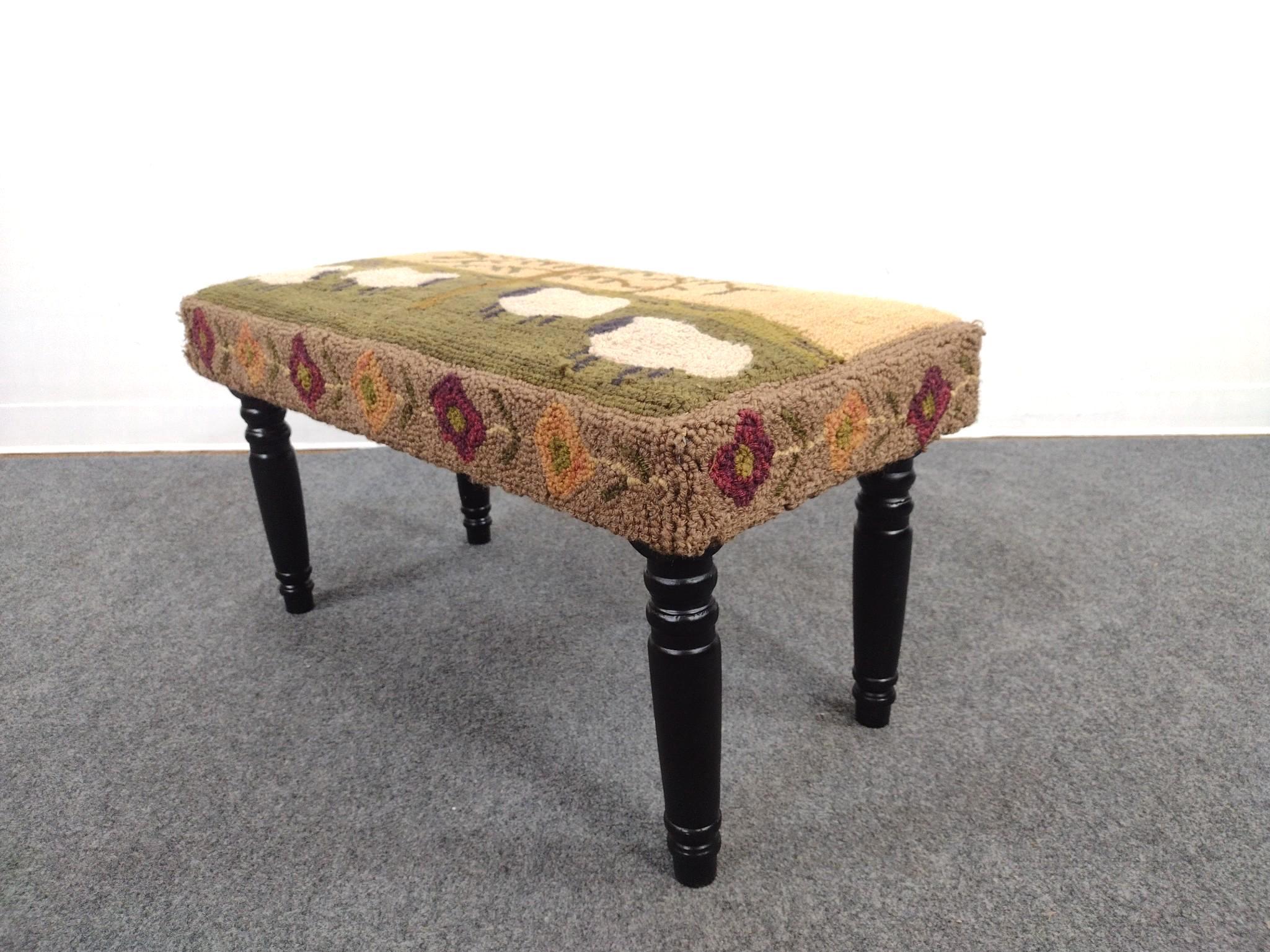 Park Designs Willow & Sheep Hooked Yarn Bench