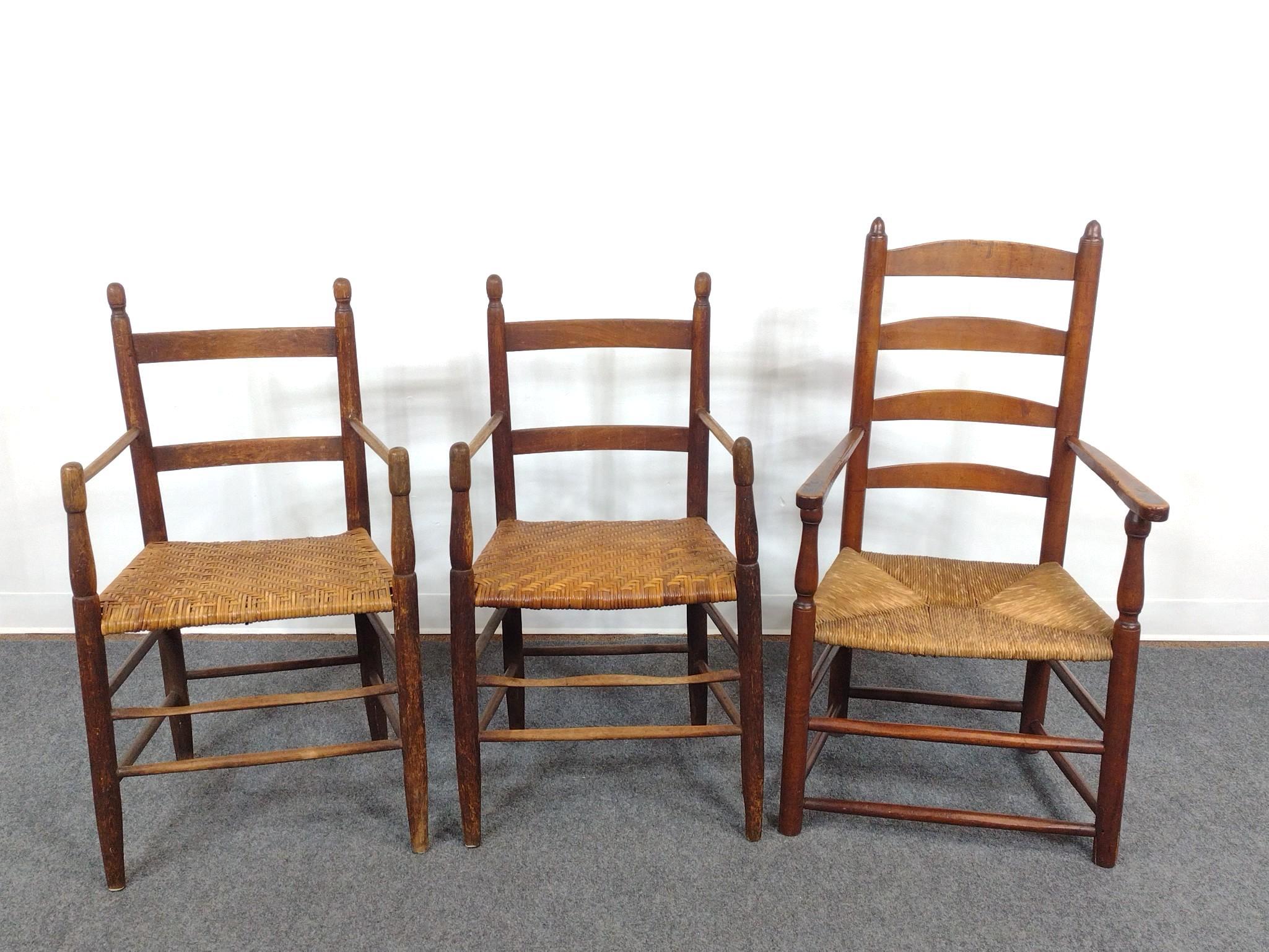 3 Antique Ladder Back Chairs