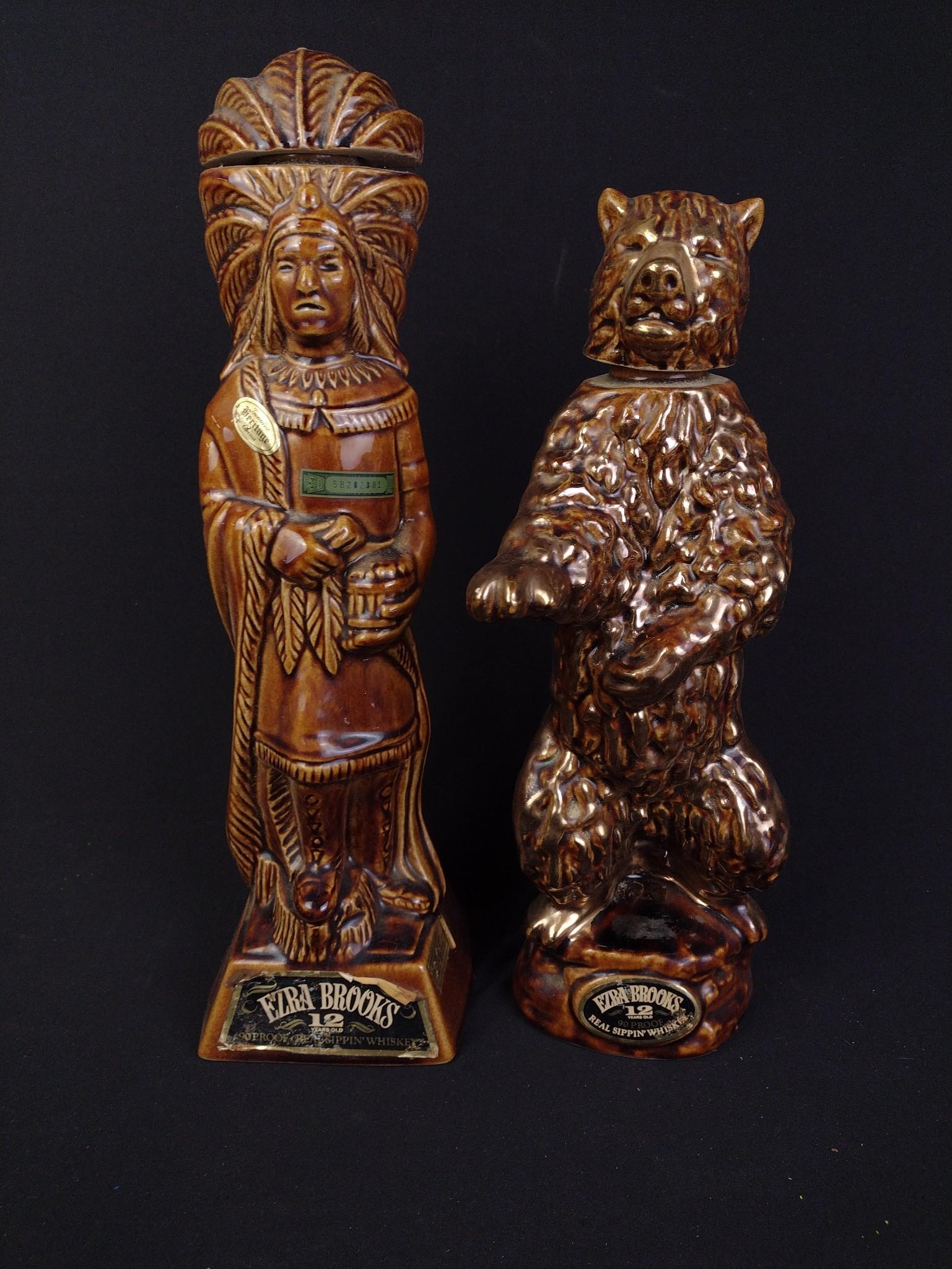 7 Whiskey Decanters Incl. Beefeater & Ezra Brooks