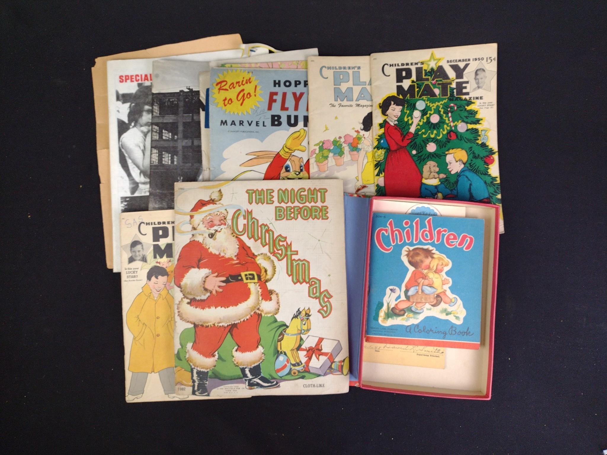 3 Antique Dolls, 2 Cat Toys & Childrens Ephemera