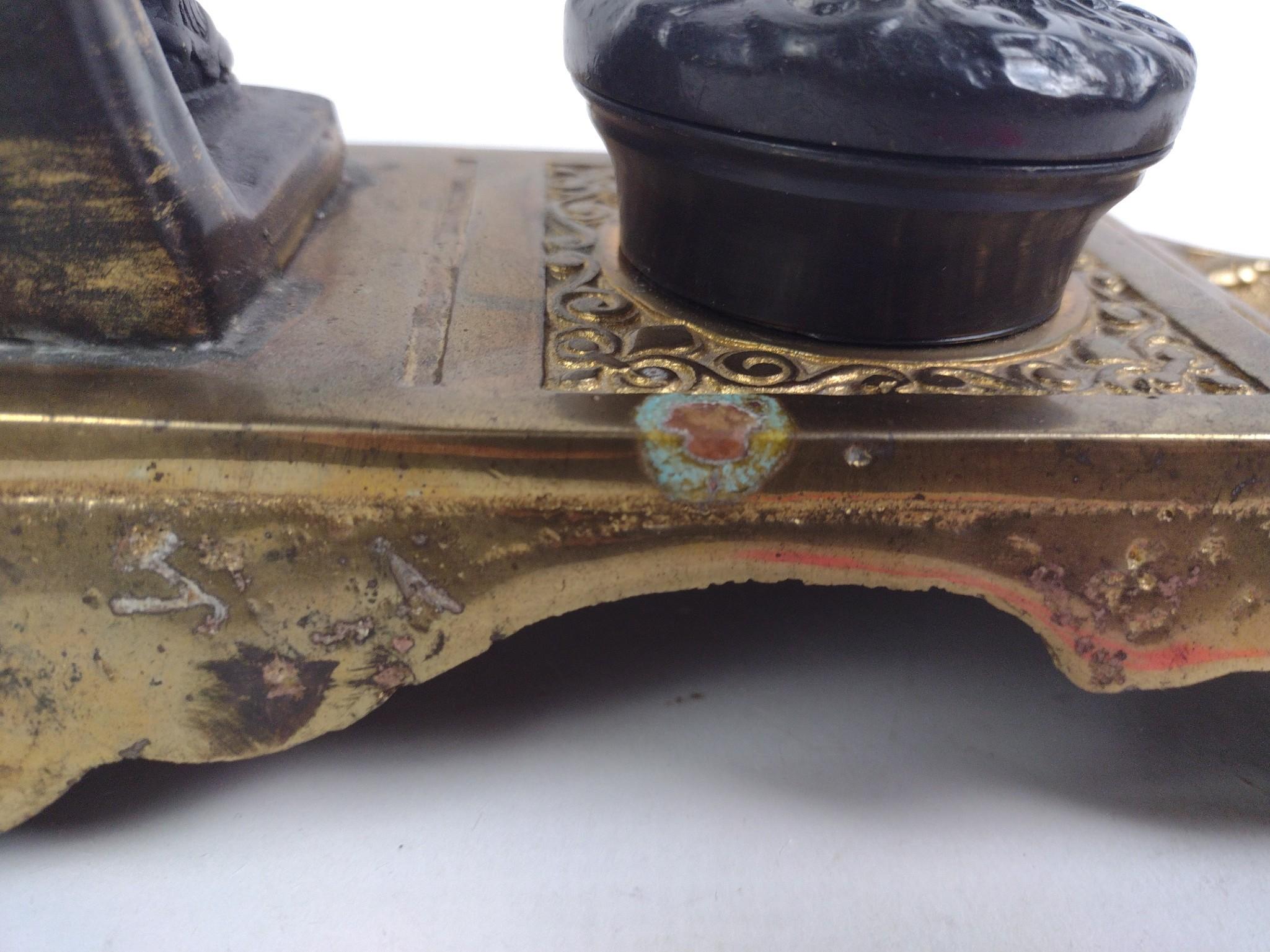 Maitland-Smith Brass Double Inkwell Desk Set