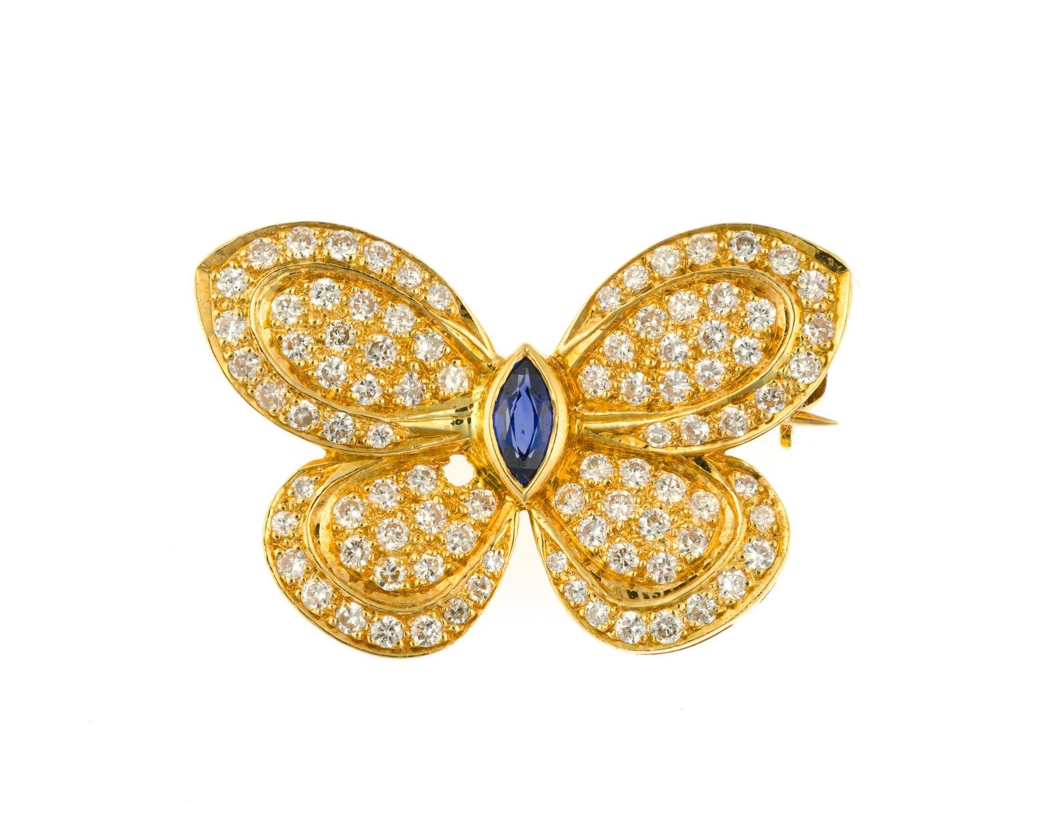 18K Gold and Gemstone Butterfly Brooch