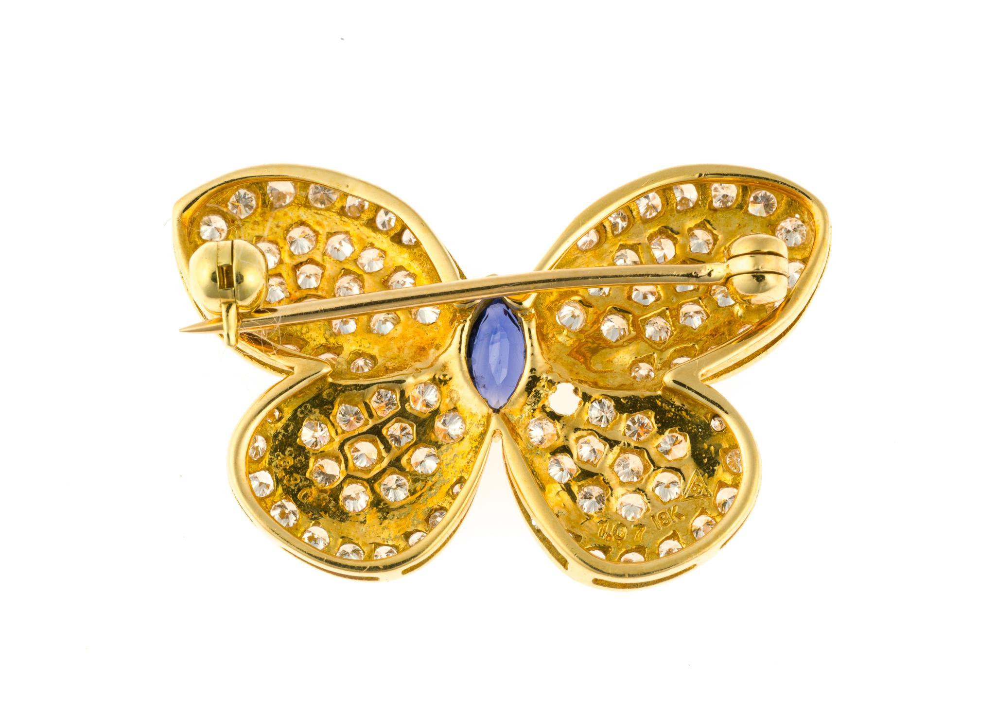 18K Gold and Gemstone Butterfly Brooch