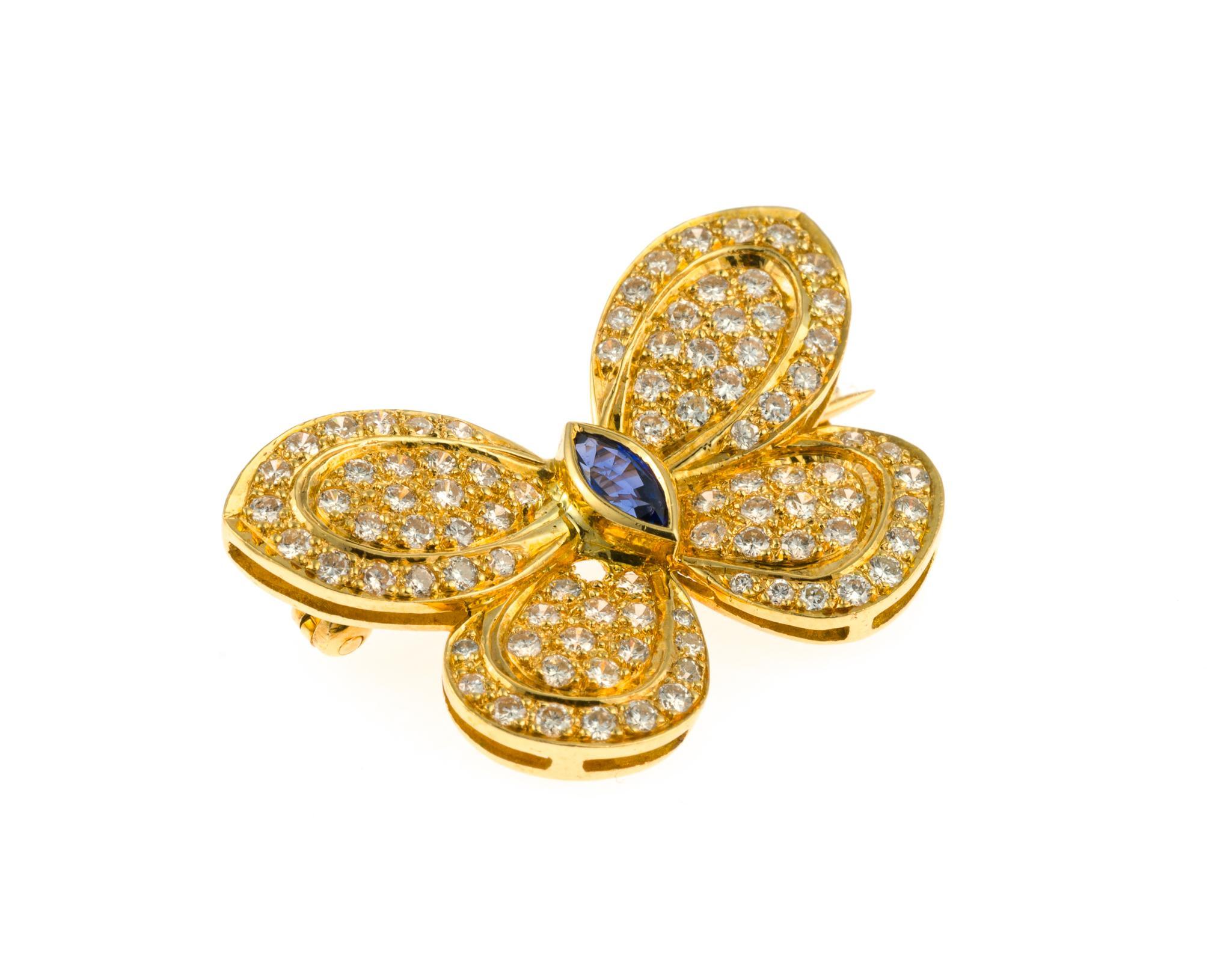 18K Gold and Gemstone Butterfly Brooch