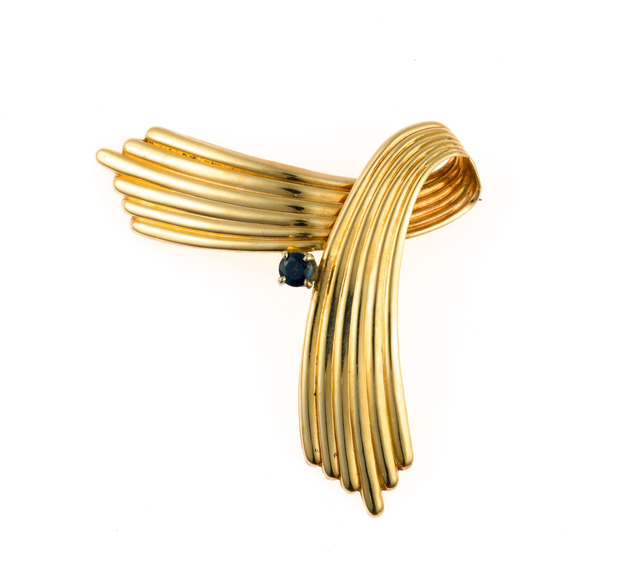 14K Gold and Sapphire Brooch