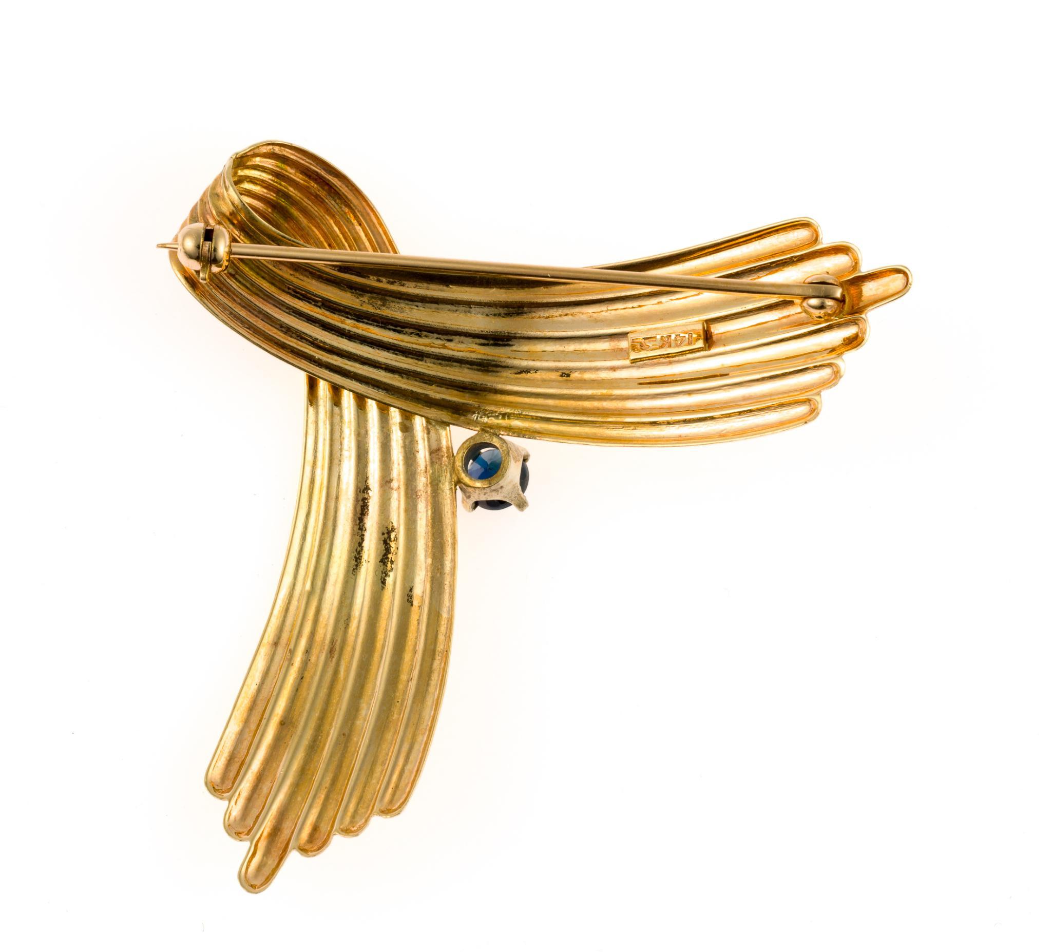 14K Gold and Sapphire Brooch