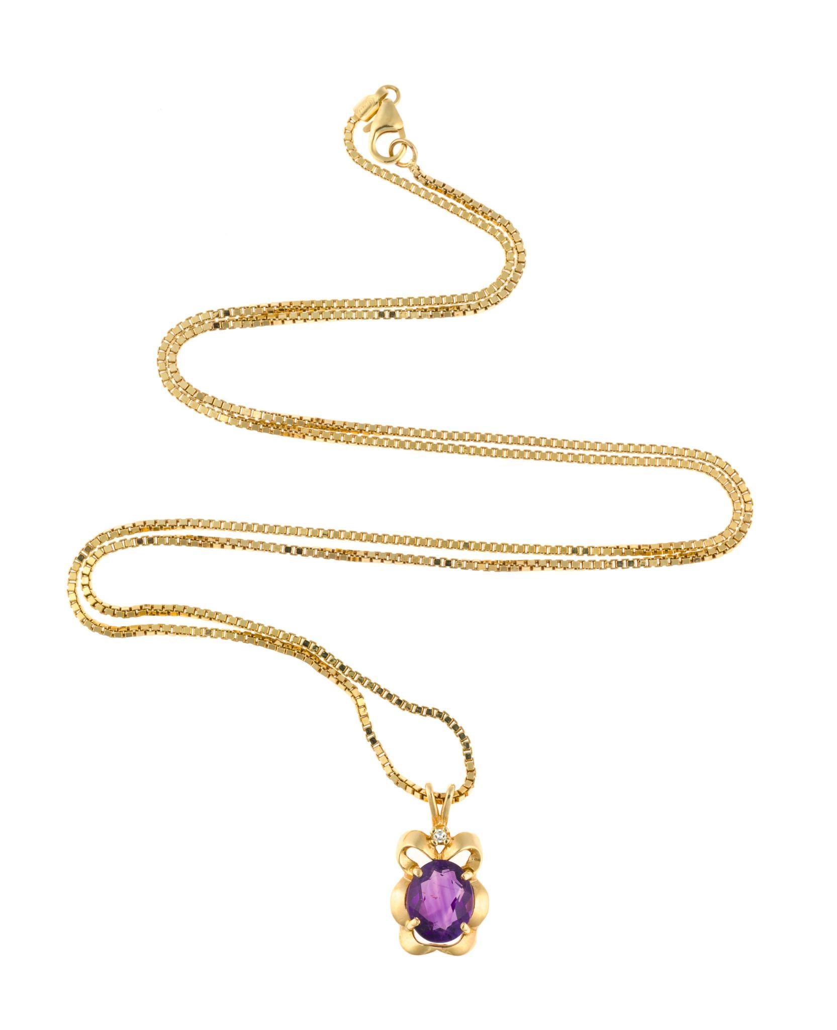 14K Gold and Amethyst Pendant Necklace