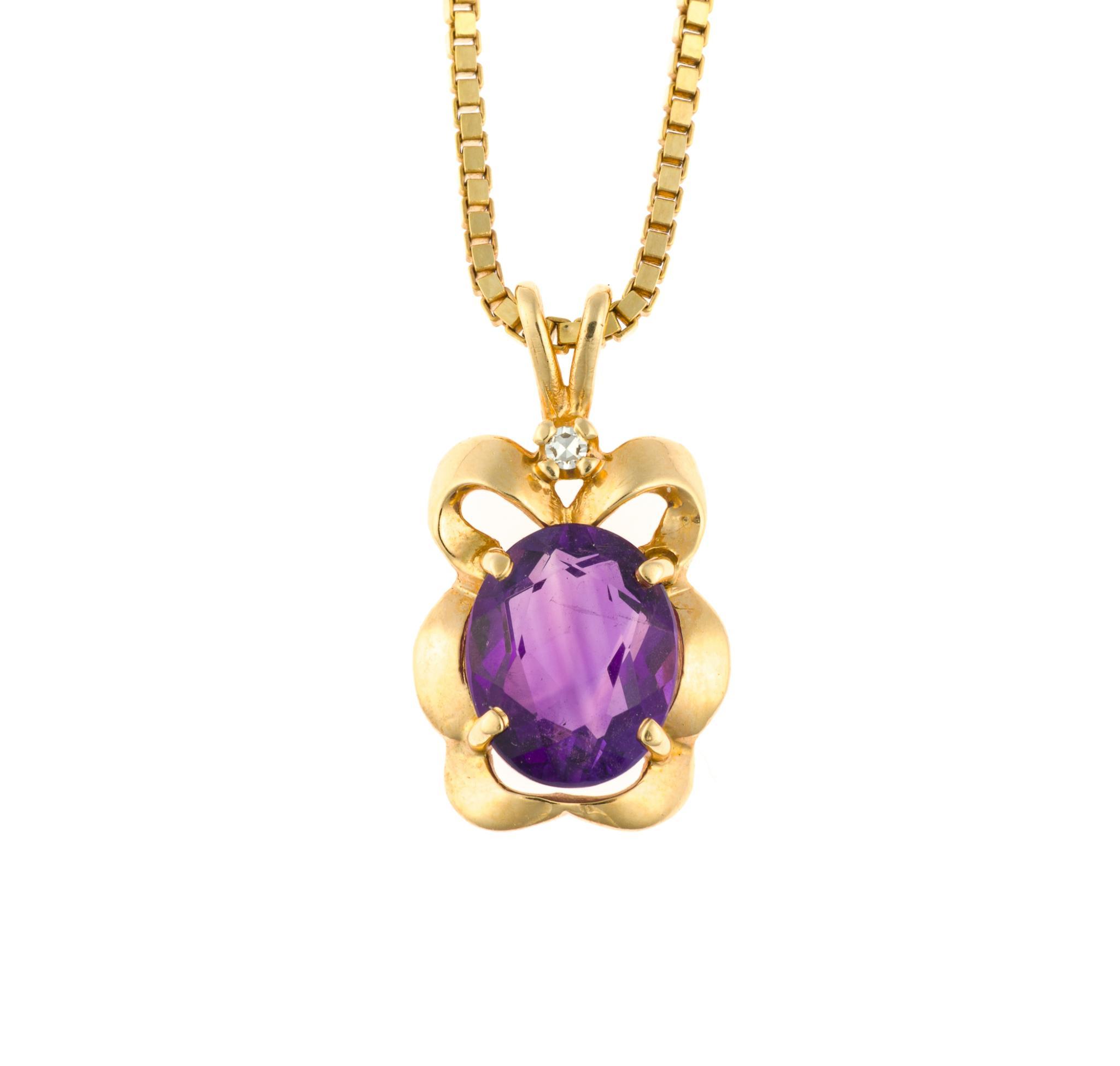 14K Gold and Amethyst Pendant Necklace