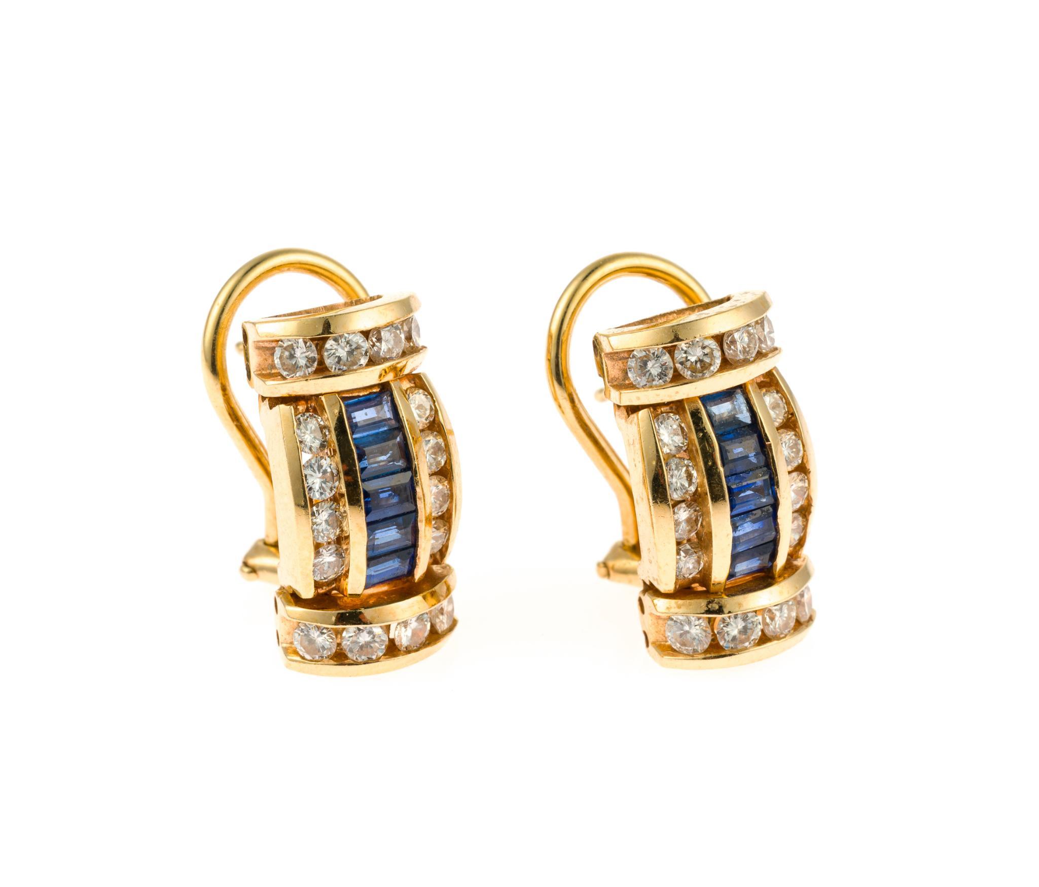 14K Gold, Diamond, and Sapphire Earrings