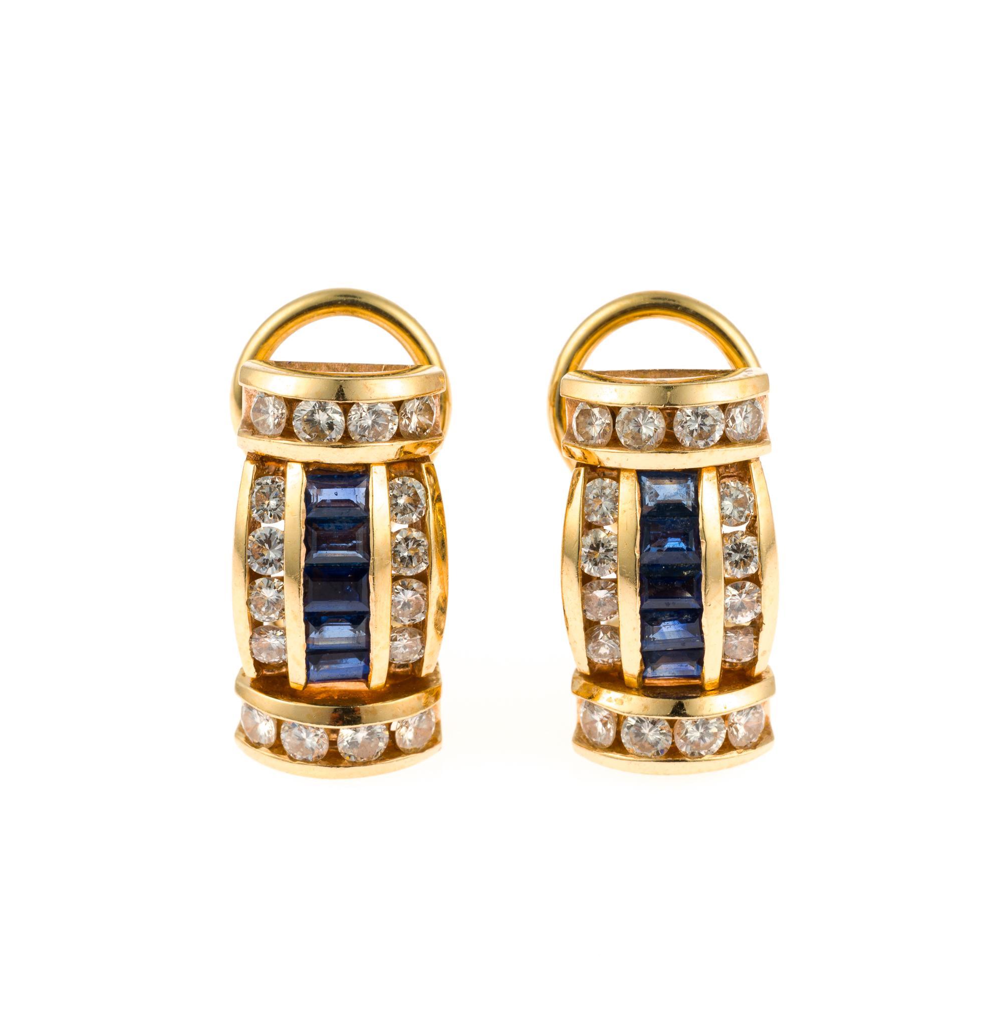 14K Gold, Diamond, and Sapphire Earrings