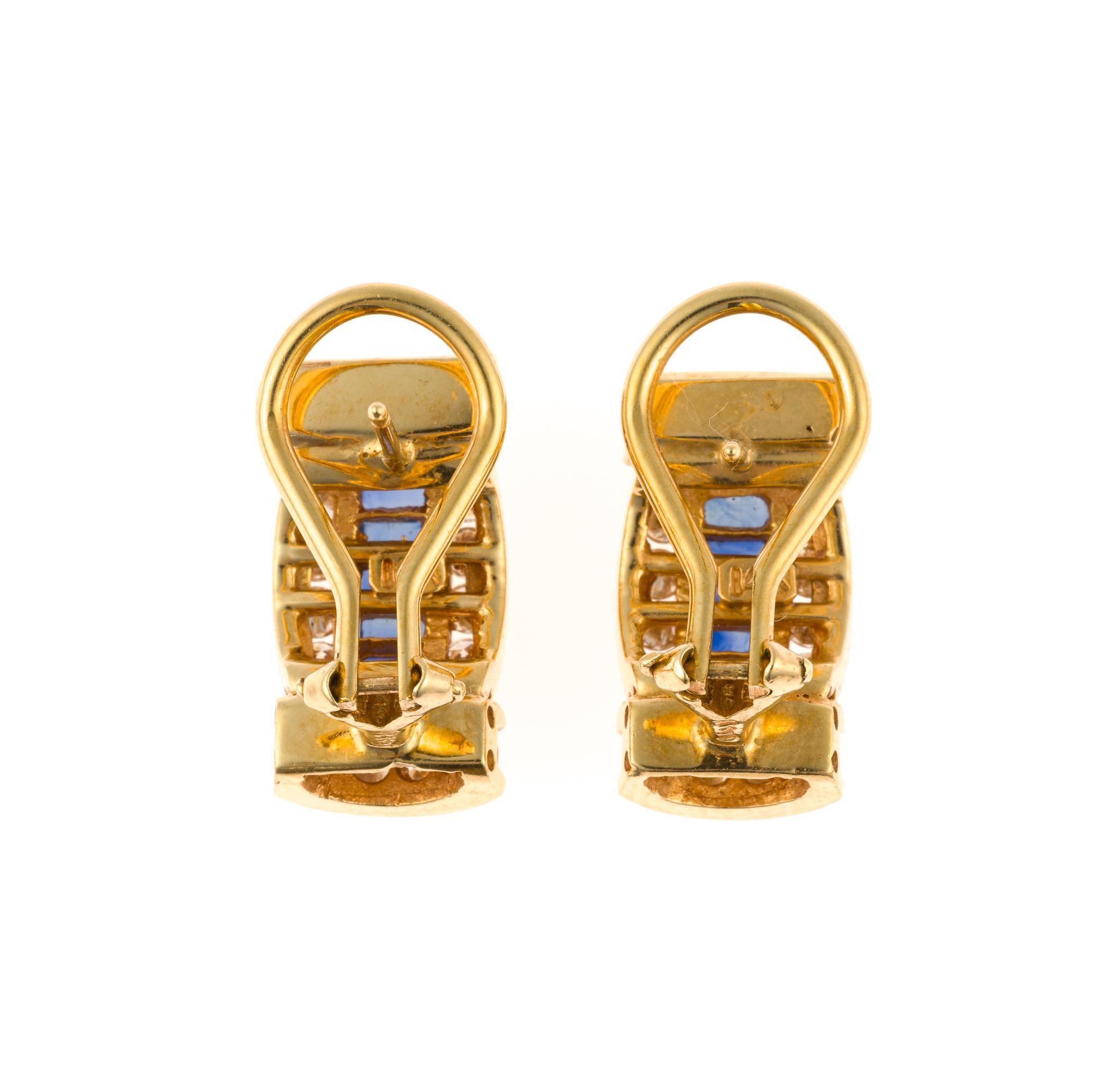 14K Gold, Diamond, and Sapphire Earrings